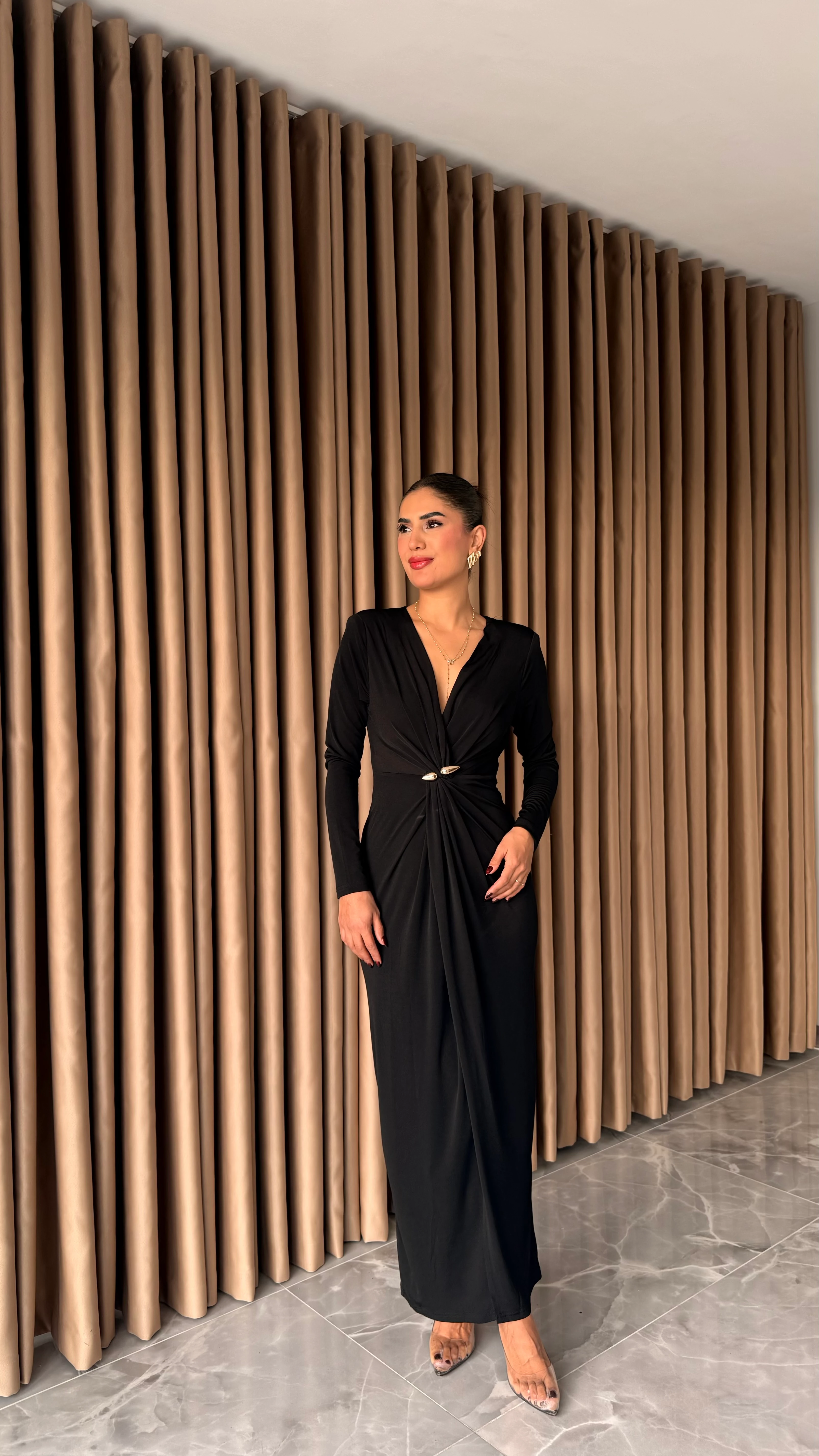 Vatkalı Füze Tokalı Elbise