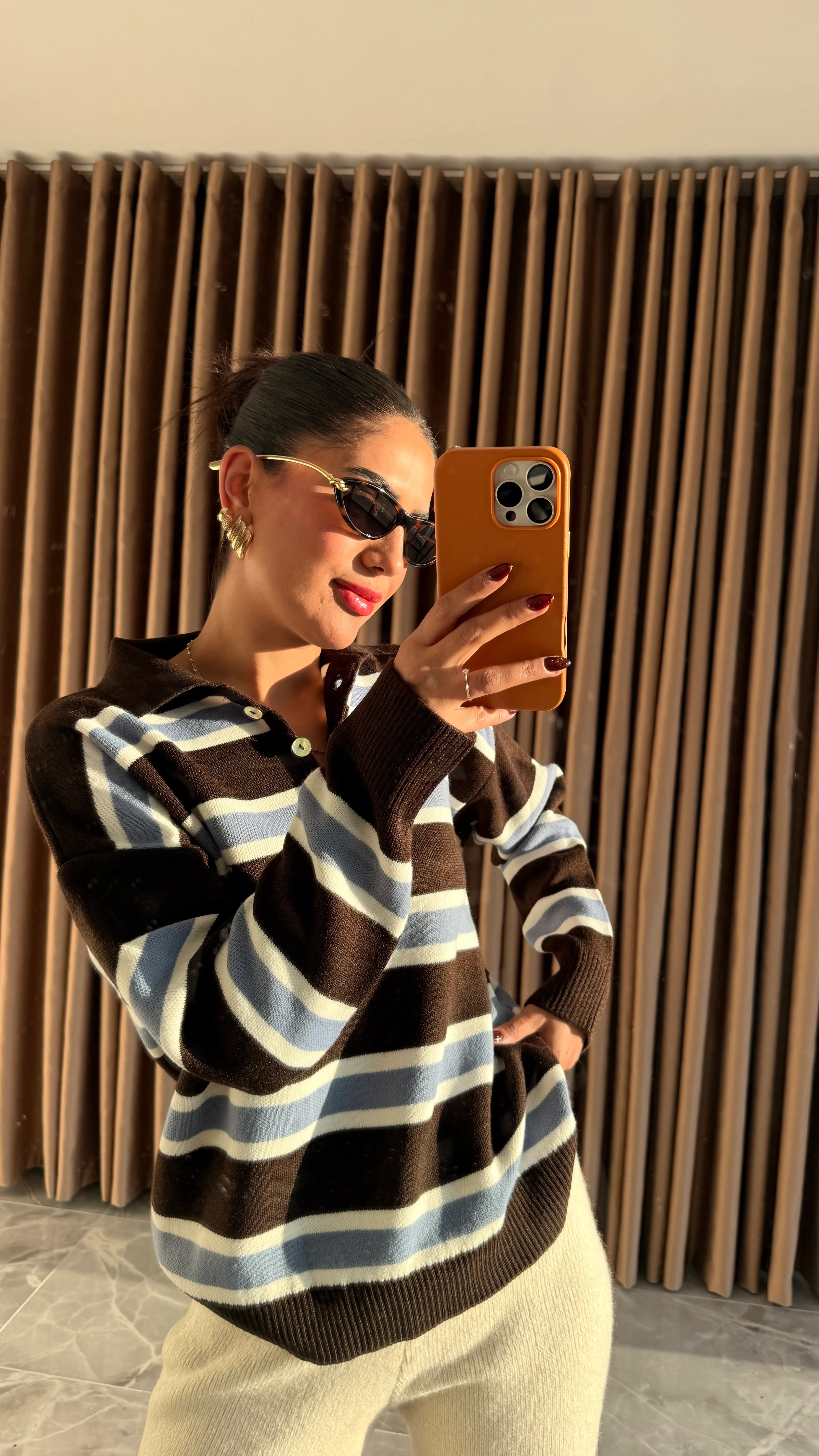 Yakalı Koyu Şeritli Triko