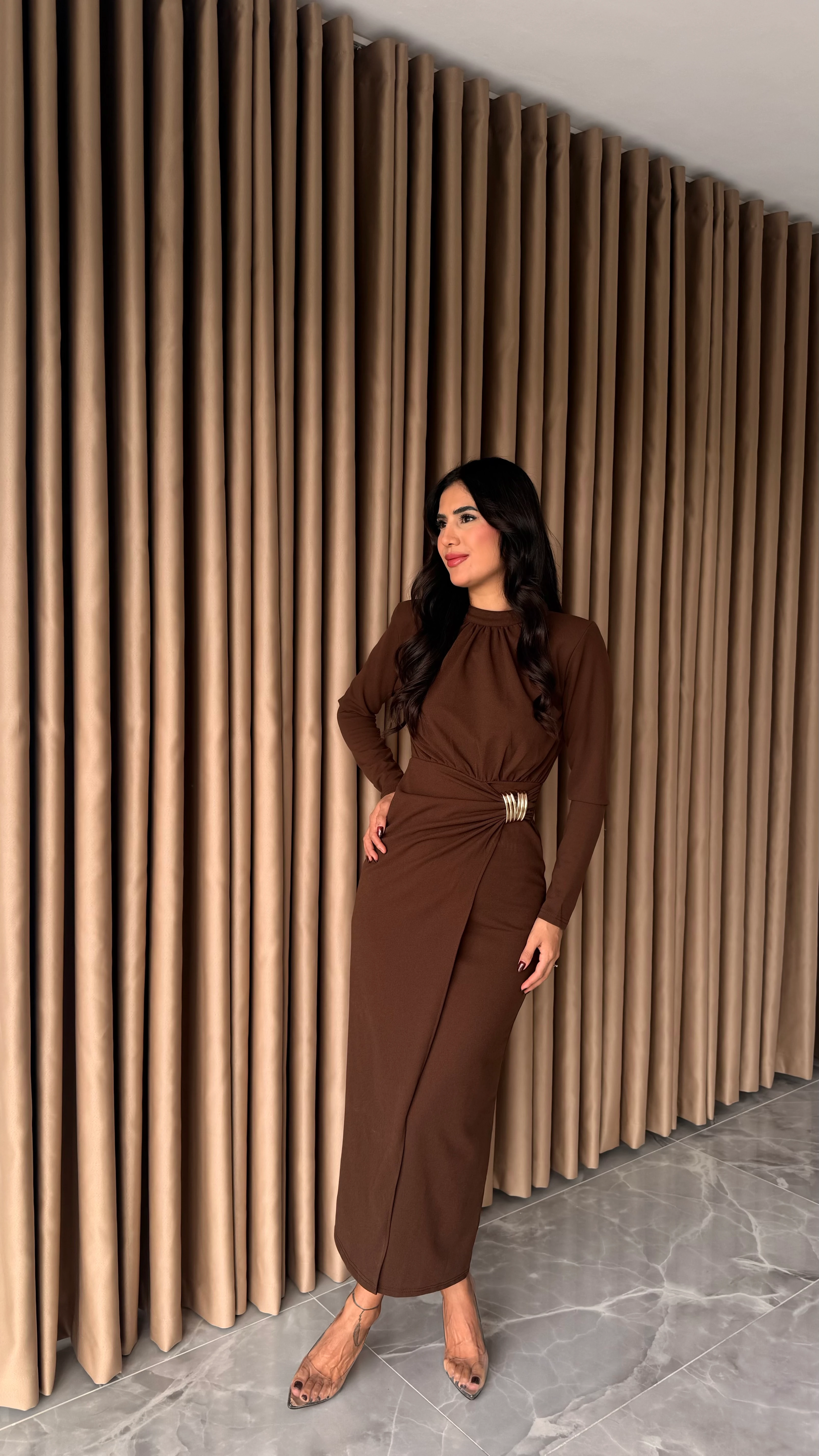 Örme Krep Yandan Tokalı Elbise