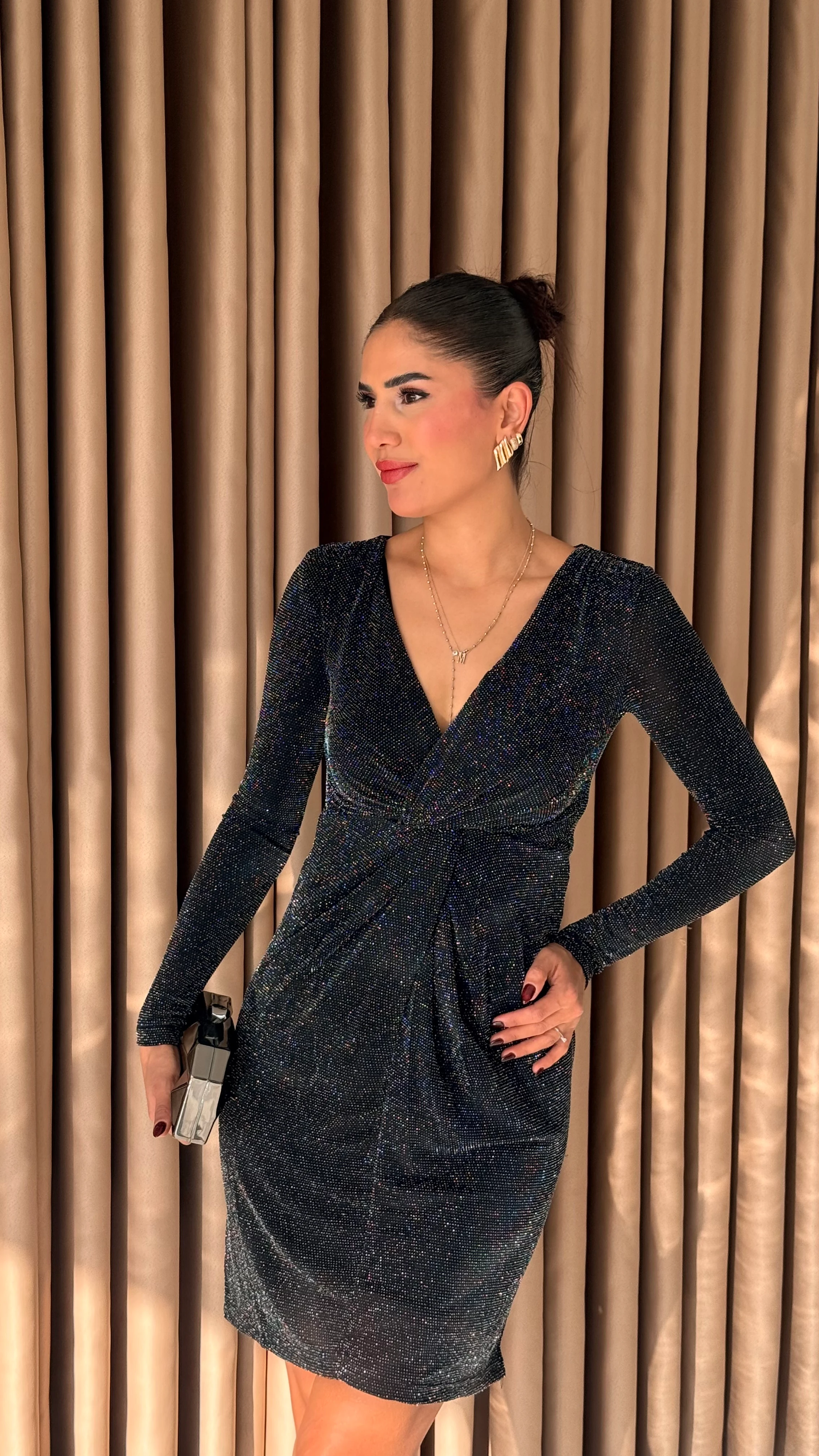 Simli Önü Düğüm Kısa Elbise