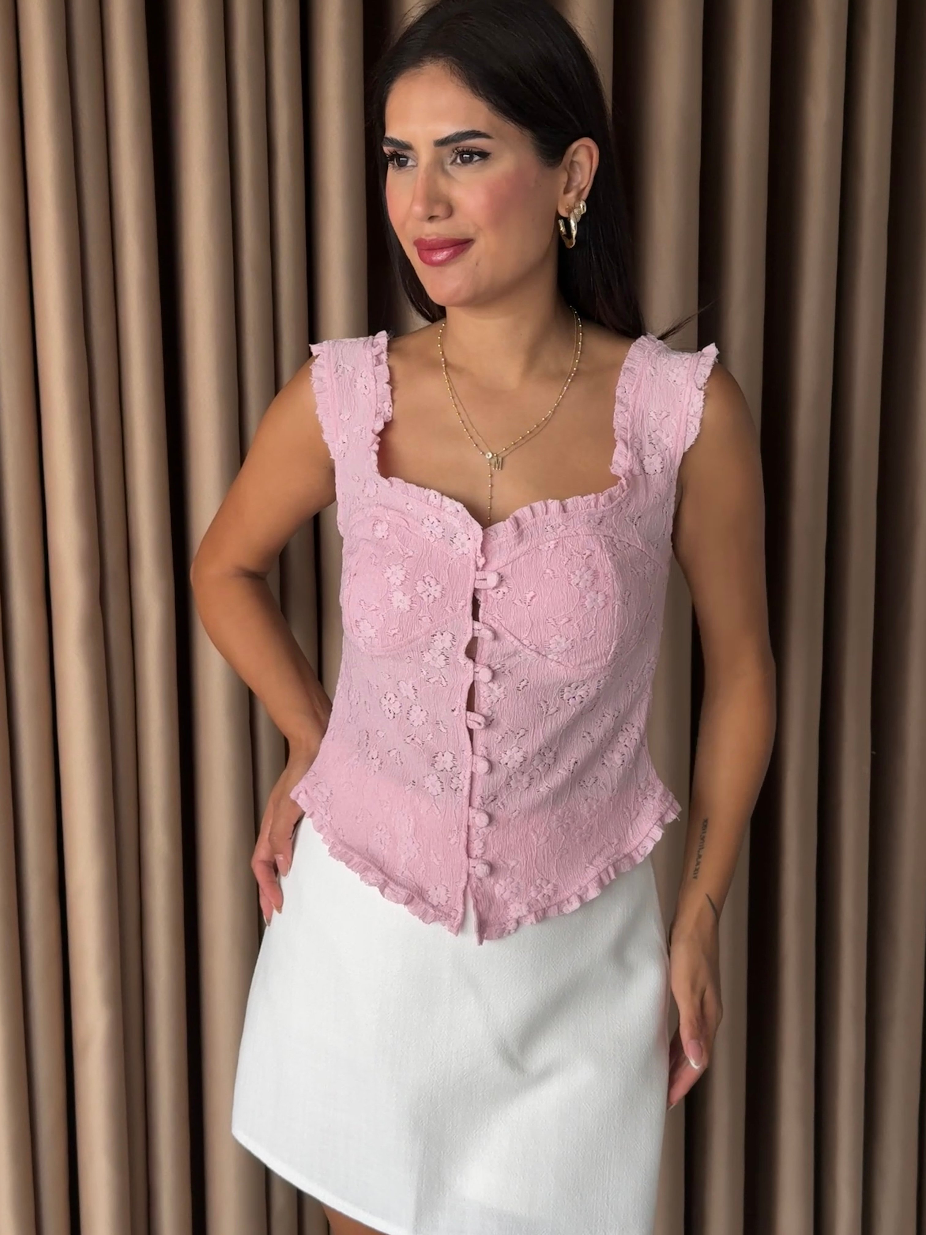Fırfır Detaylı Pembe Bluz