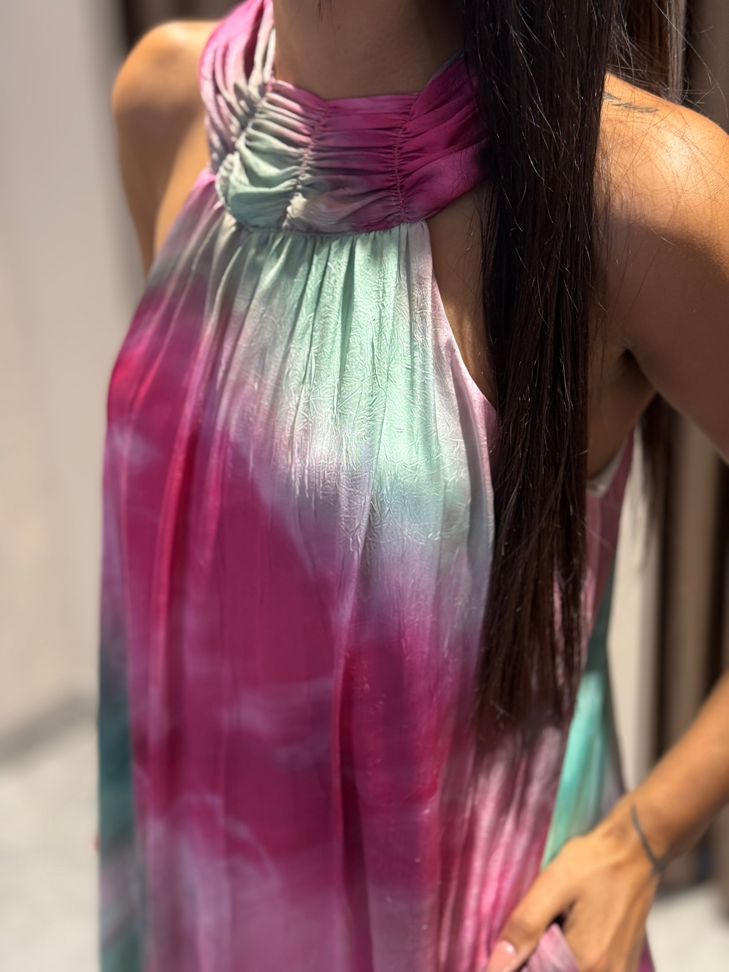 Halter Pembe Renkli Elbise