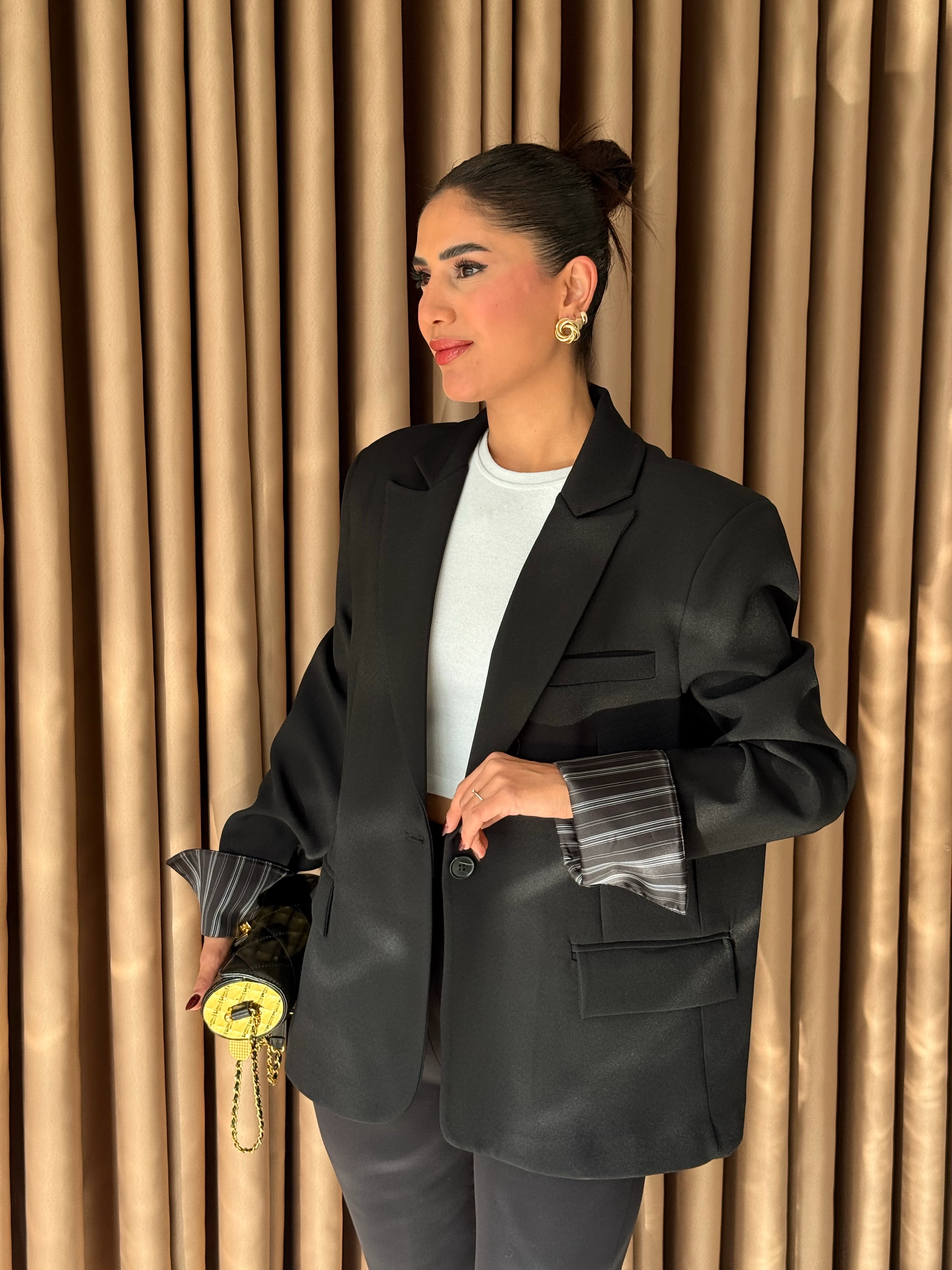 Kolu Katlamalı Çizgili Blazer