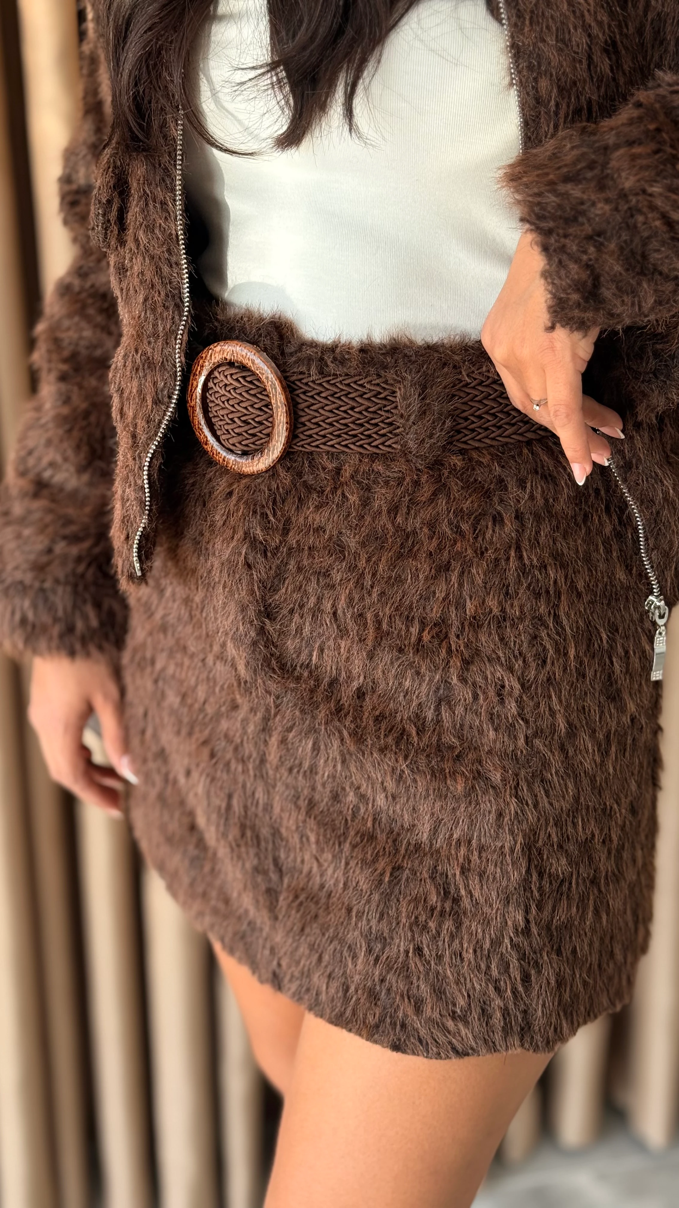 Tüylü Etek Ceket Takım