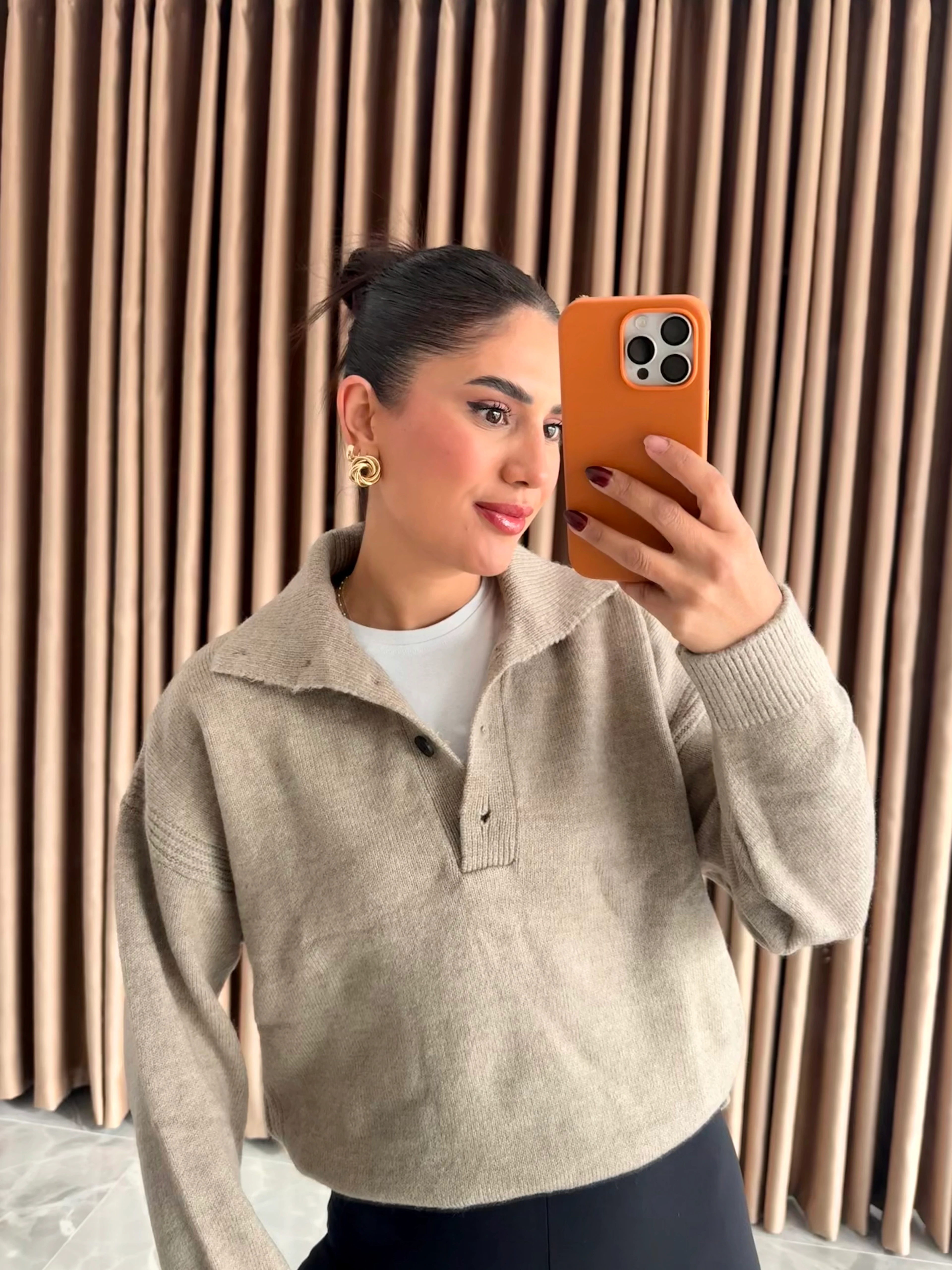 Önü Düğmeli Polo Yaka Kazak