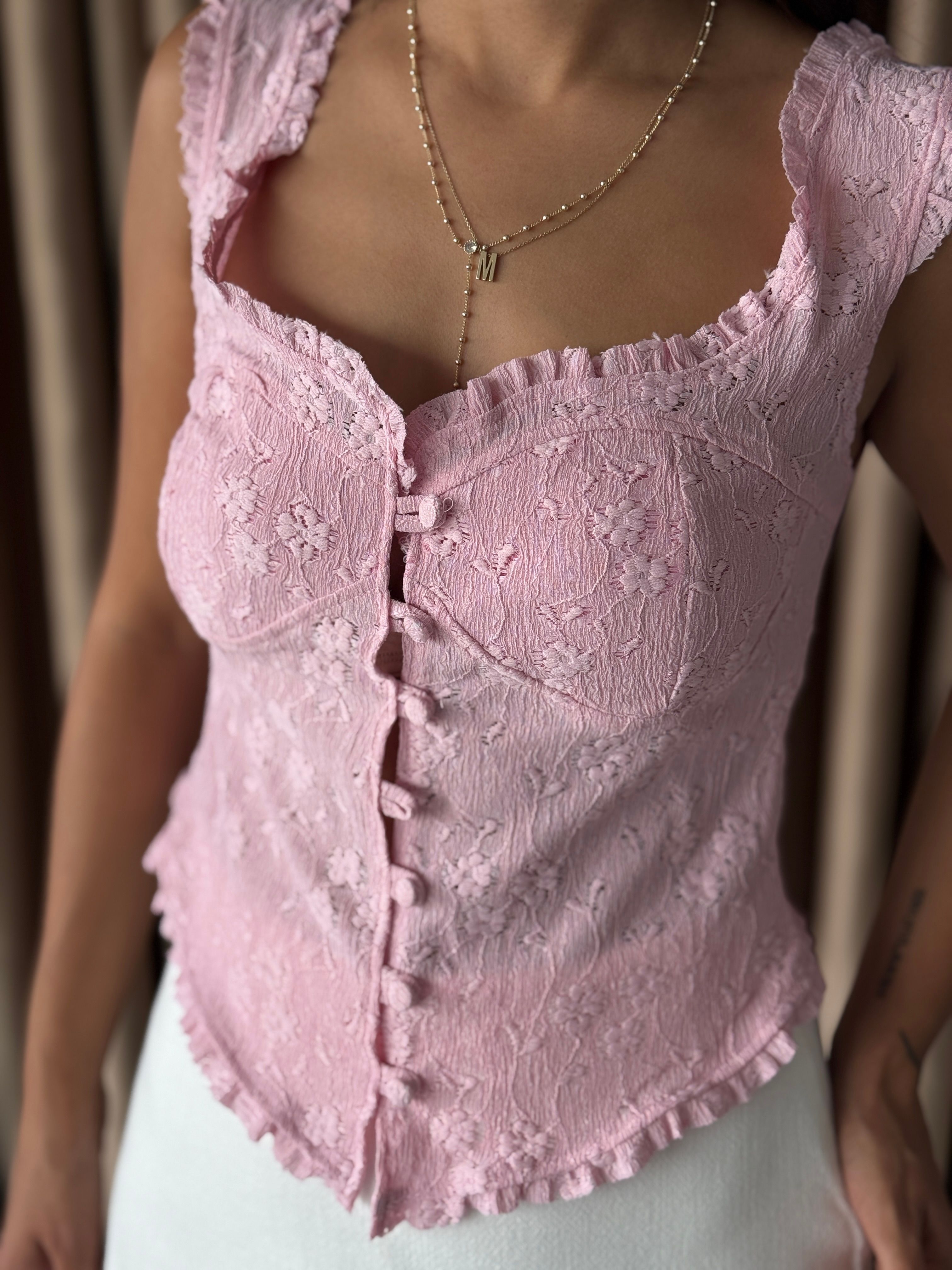 Fırfır Detaylı Pembe Bluz