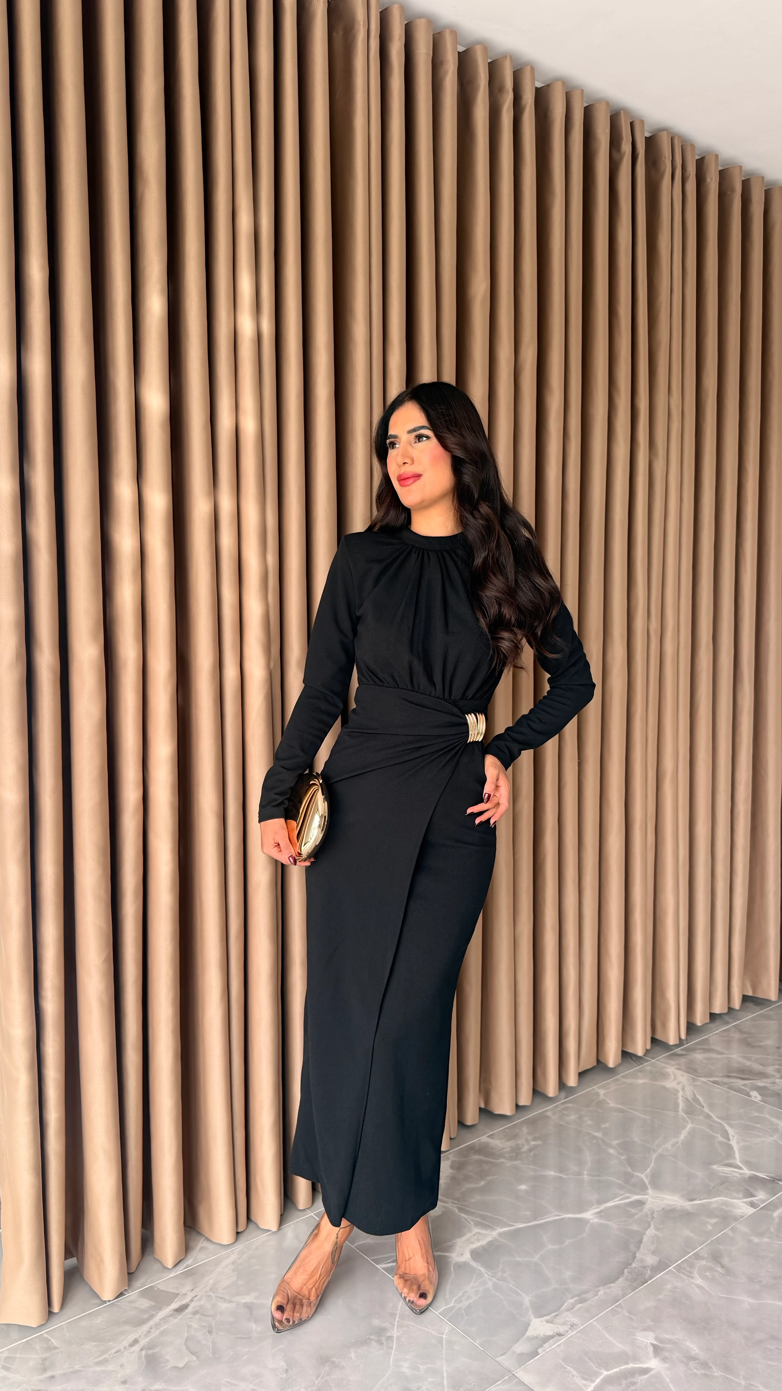 Örme Krep Yandan Tokalı Elbise