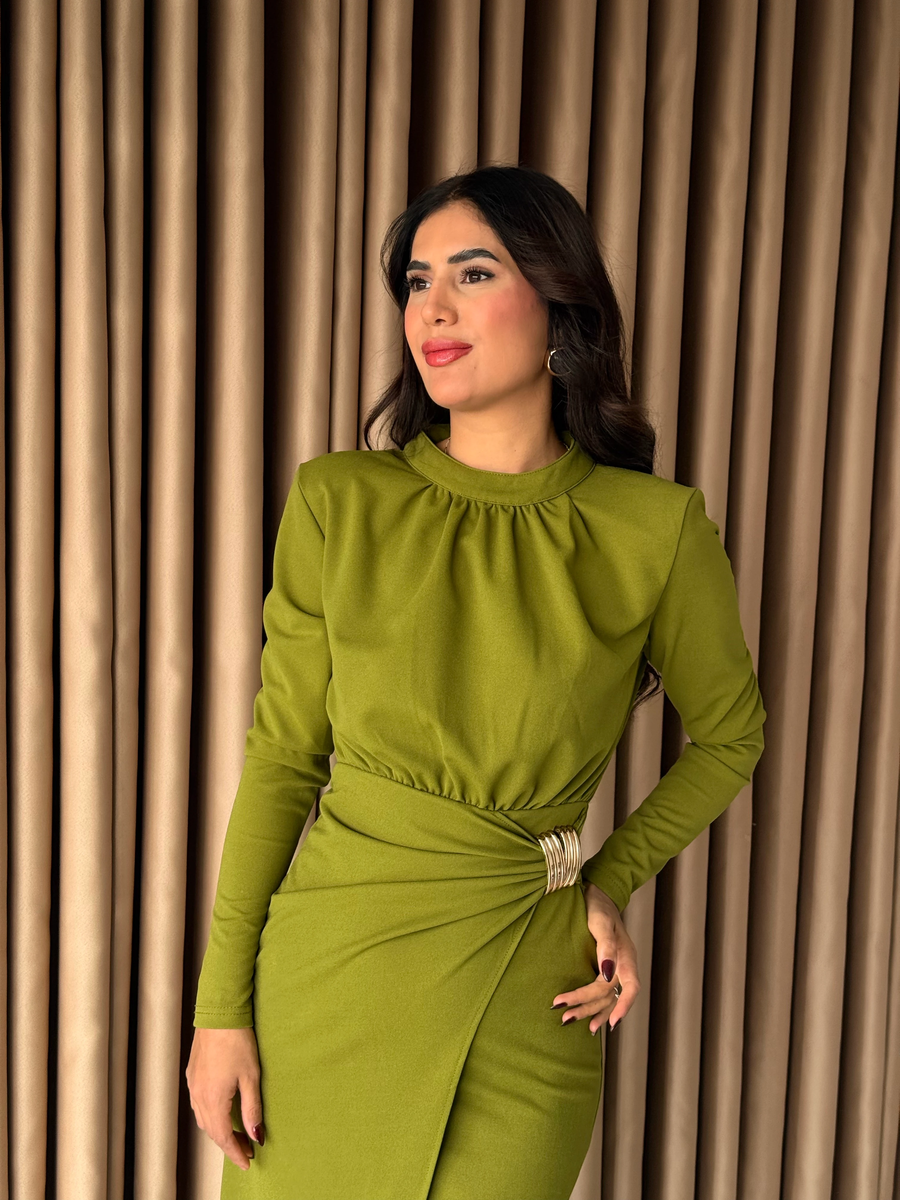 Örme Krep Yandan Tokalı Elbise