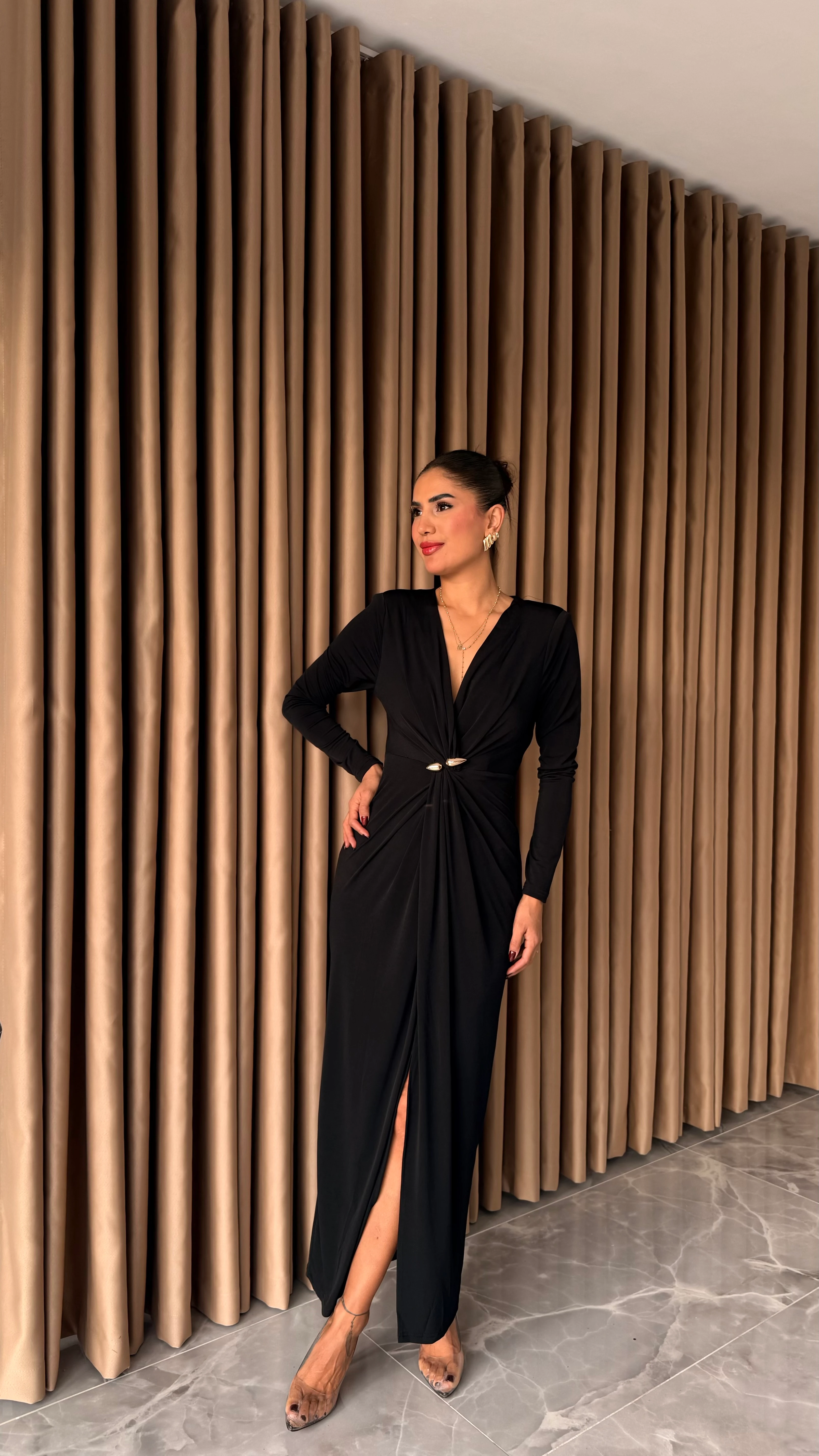 Vatkalı Füze Tokalı Elbise