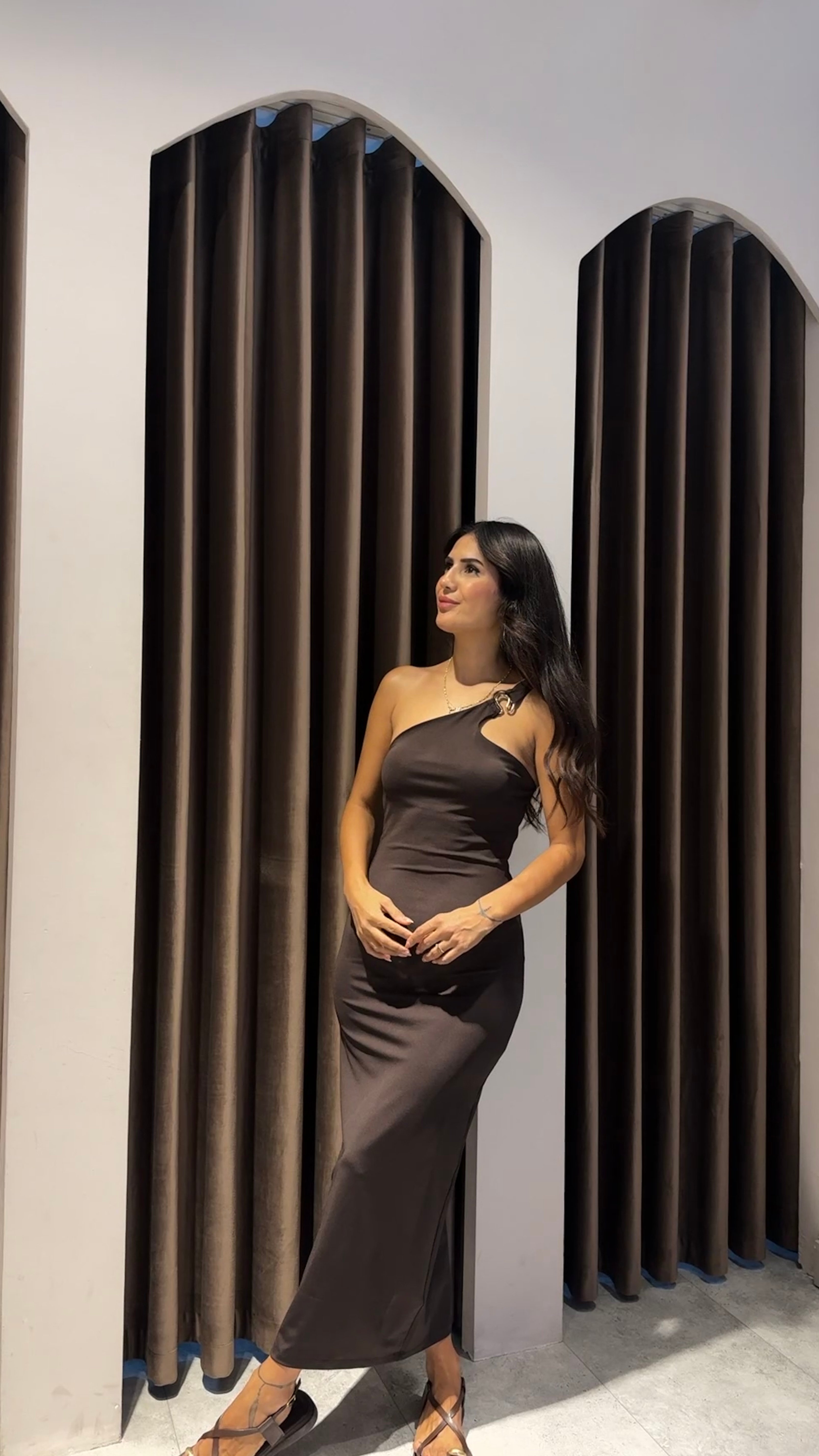Kahve Toka Detaylı Kalem Elbise