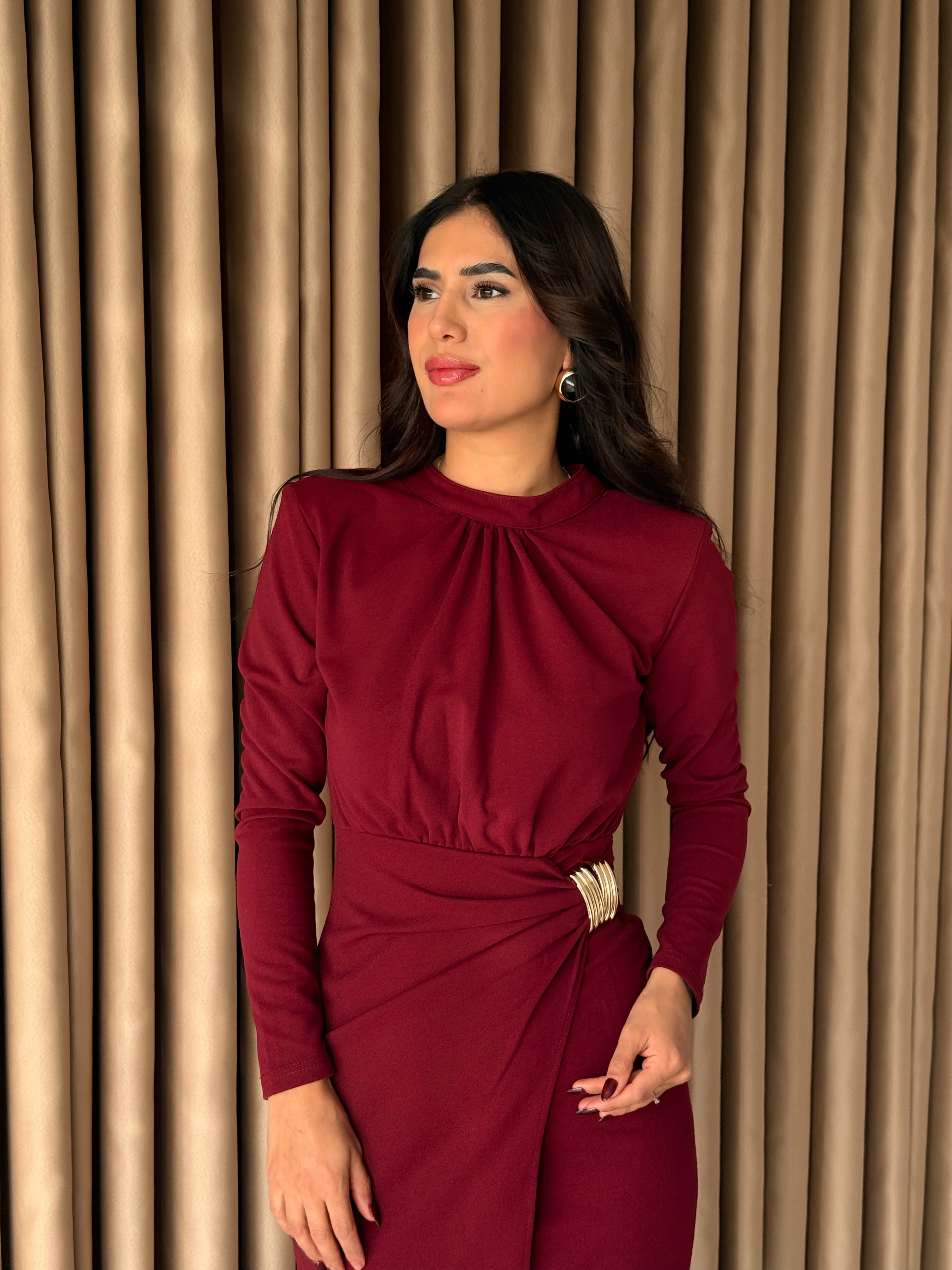 Örme Krep Yandan Tokalı Elbise