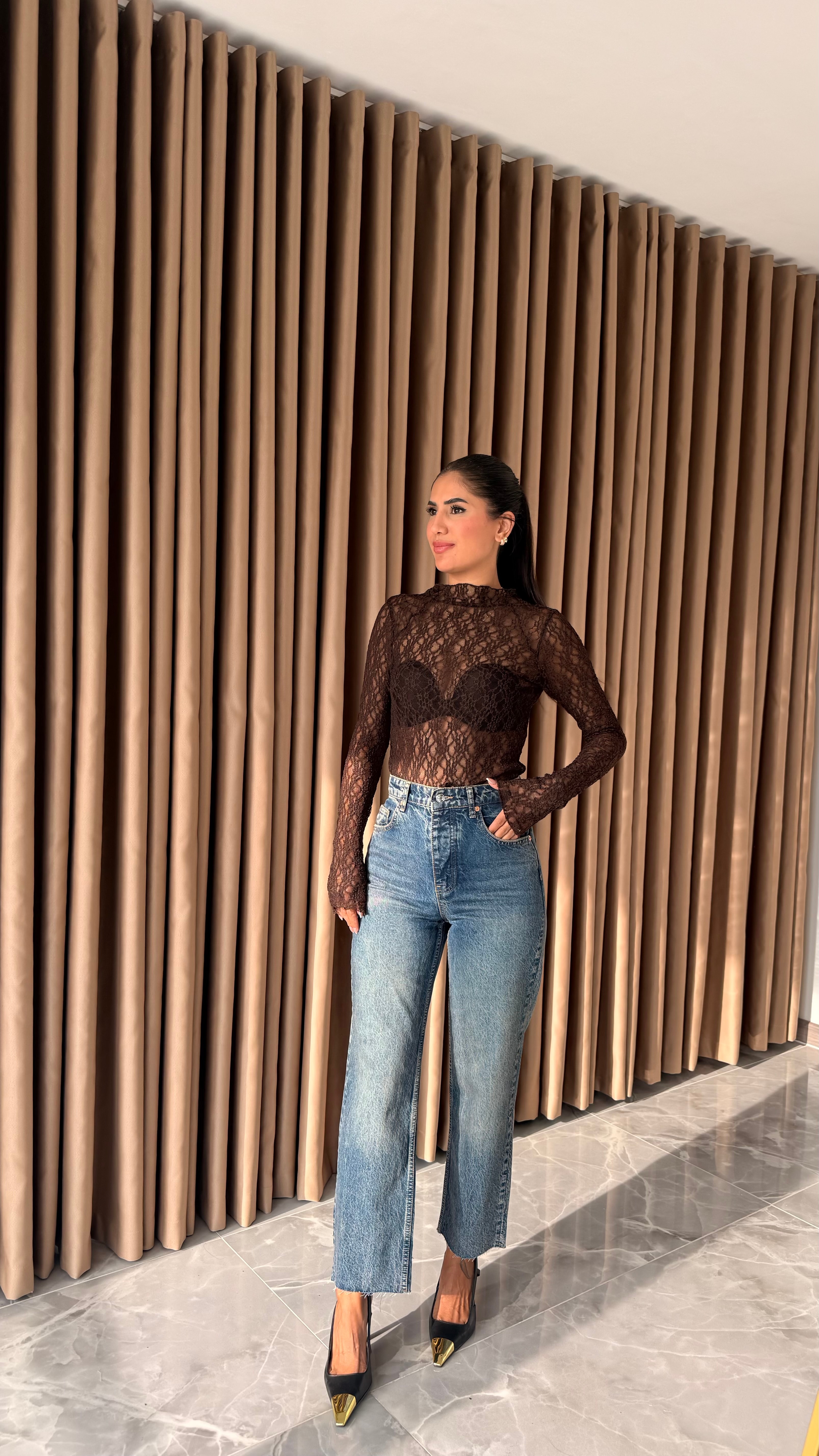Kahve Eskitmeli Boyfit Jean