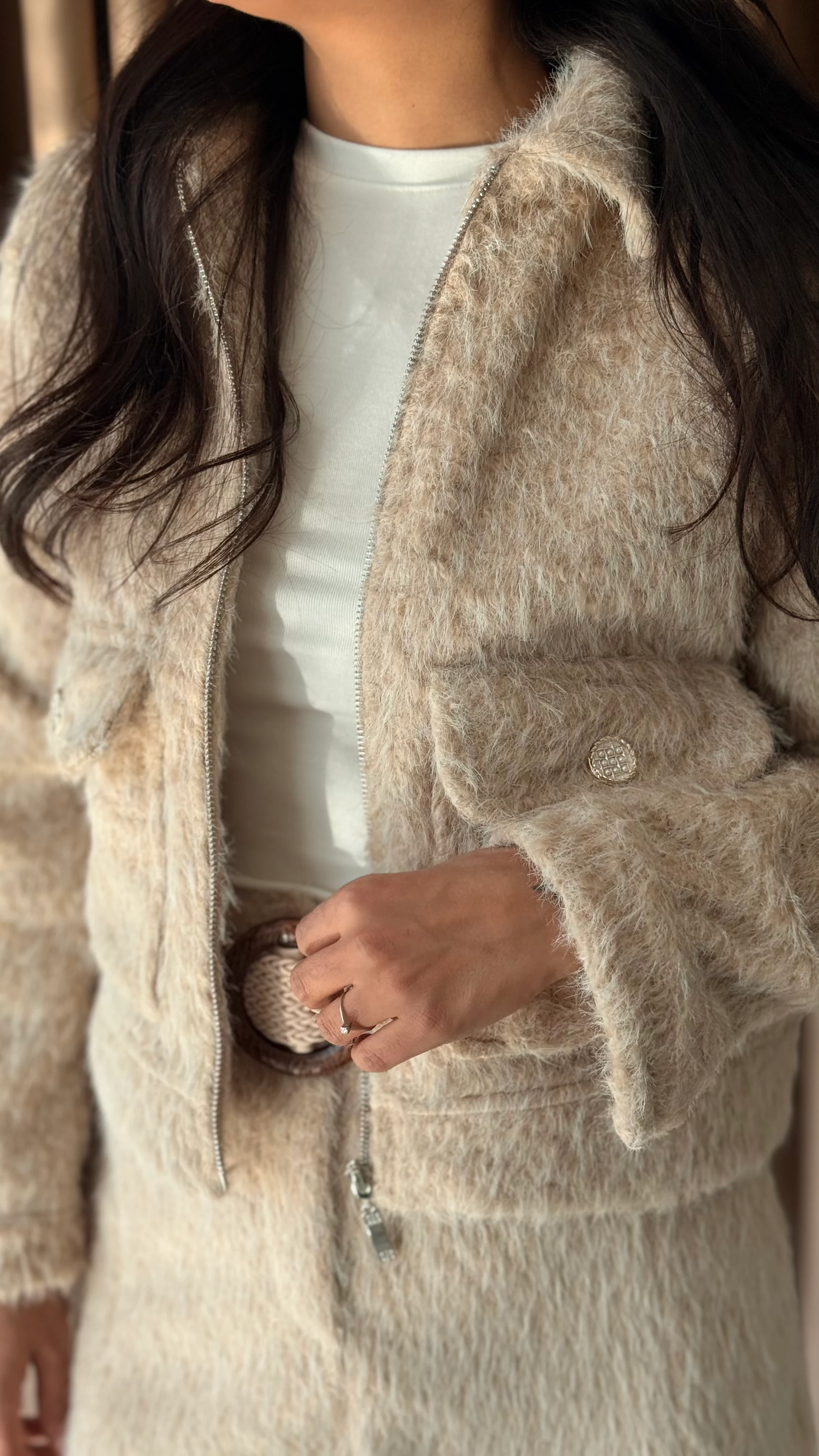 Tüylü Etek Ceket Takım