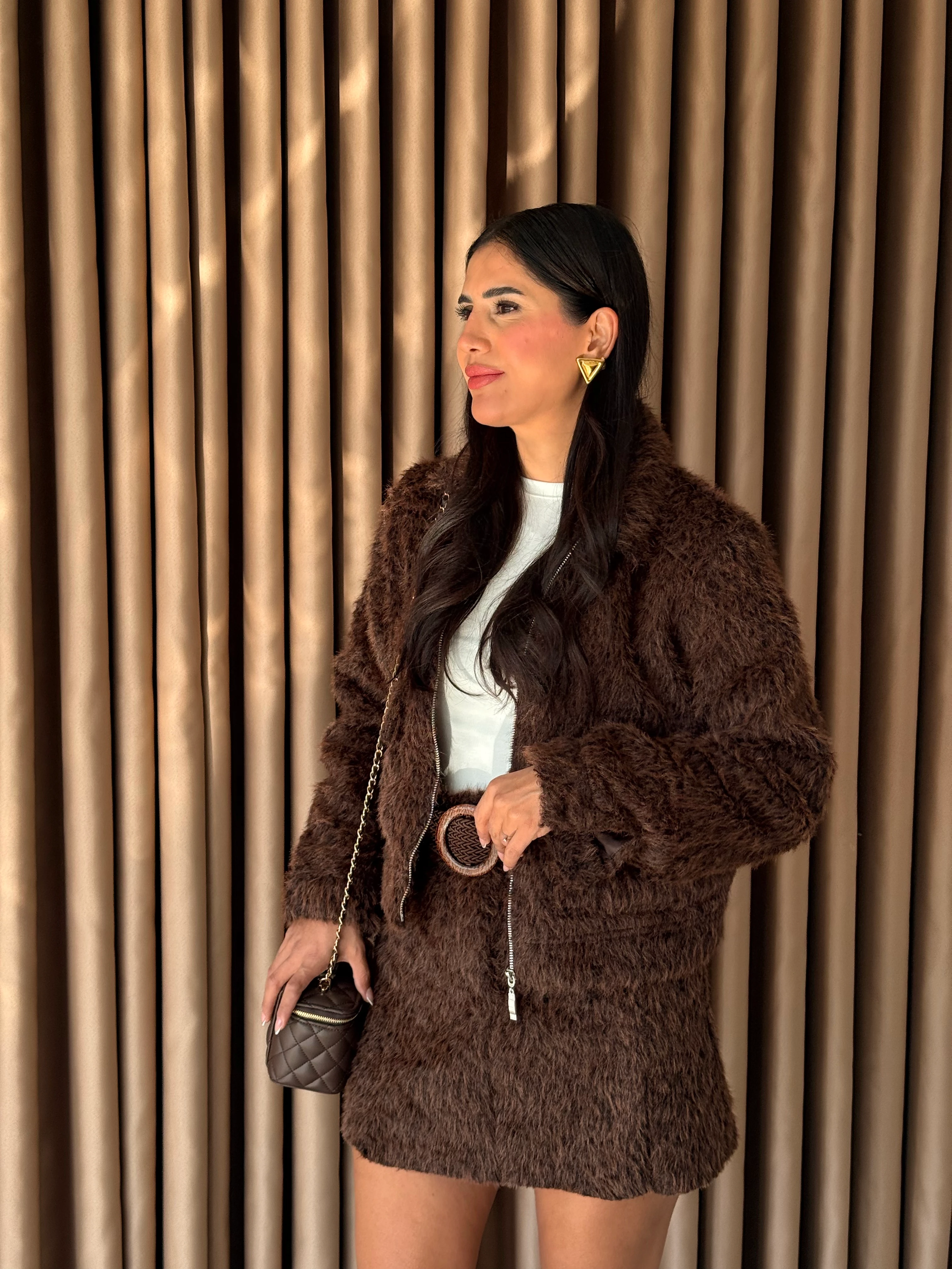 Tüylü Etek Ceket Takım