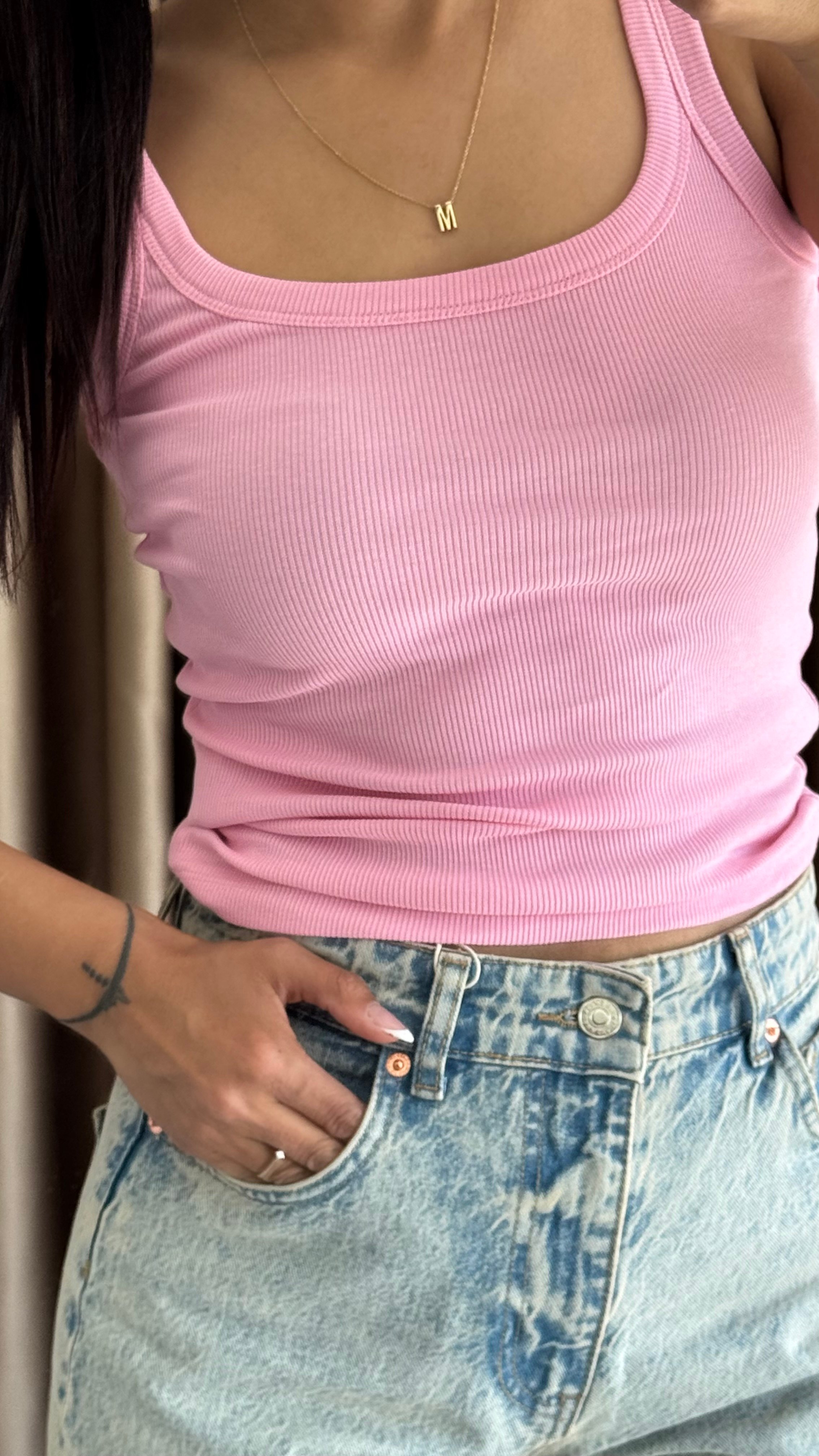 PEMBE ASKILI FİTİLLİ ATLET