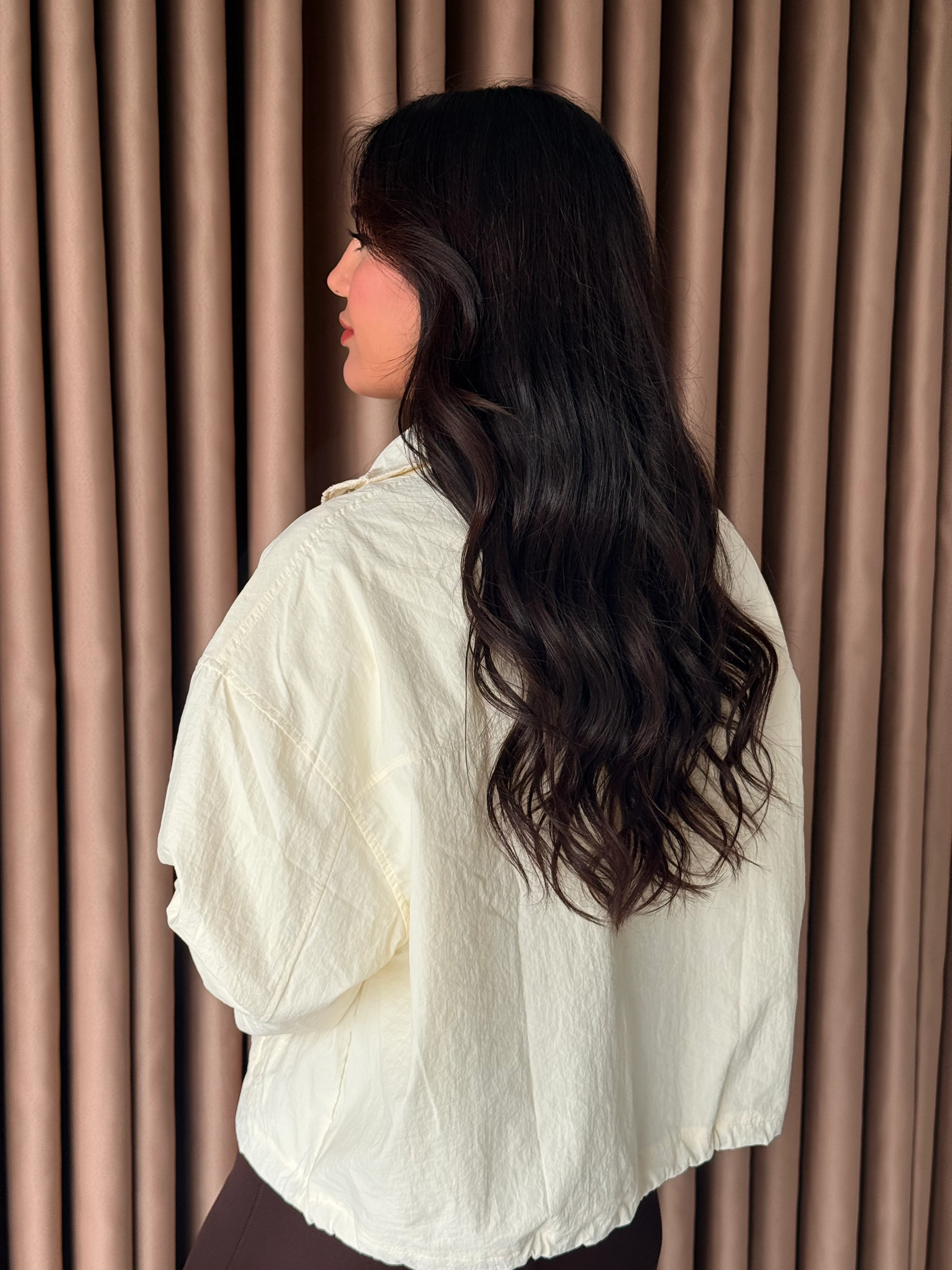 Ekru Dik Yaka Bomber Rüzgarlık