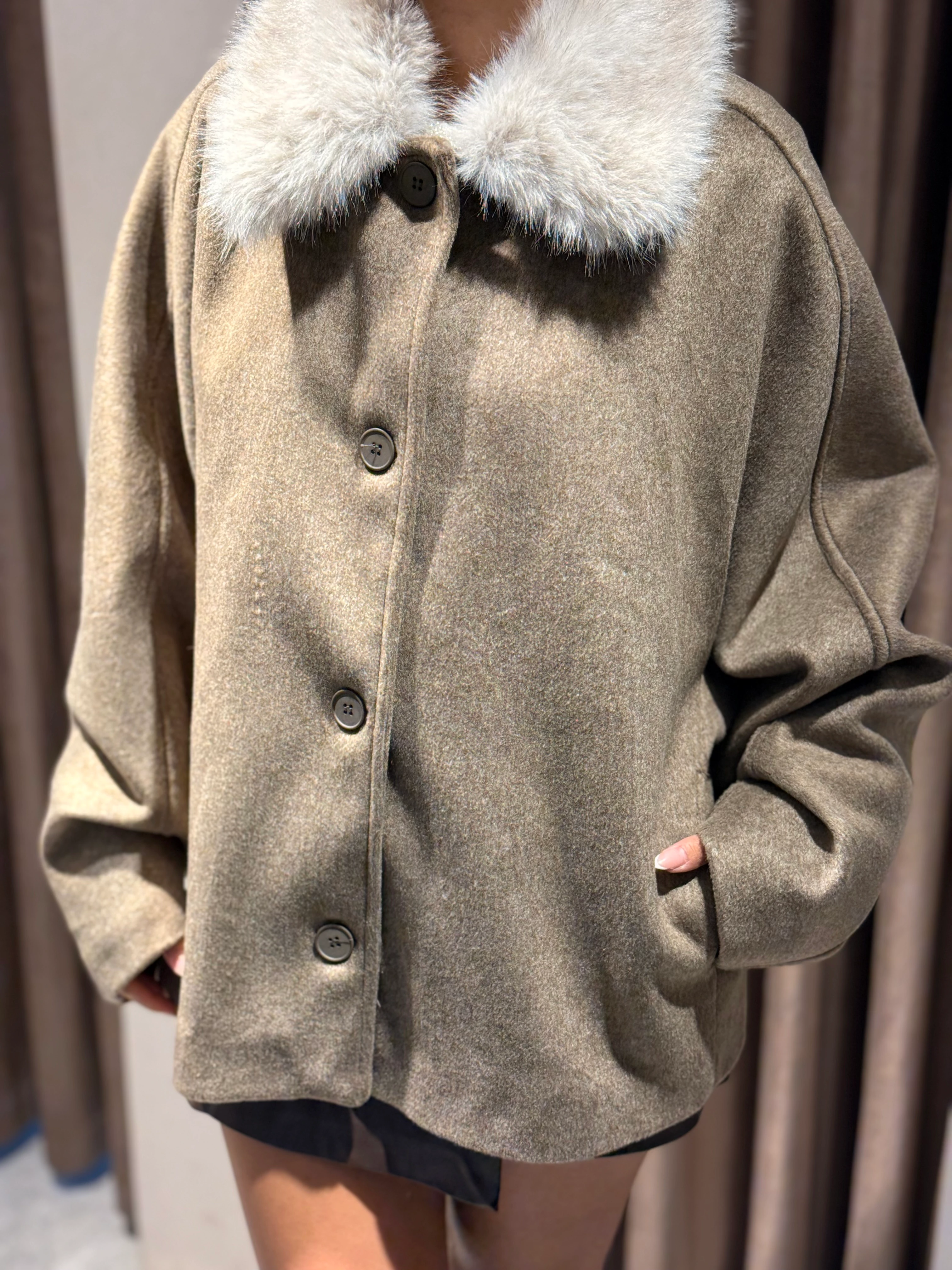 Yakası Kürk Kısa Kaban