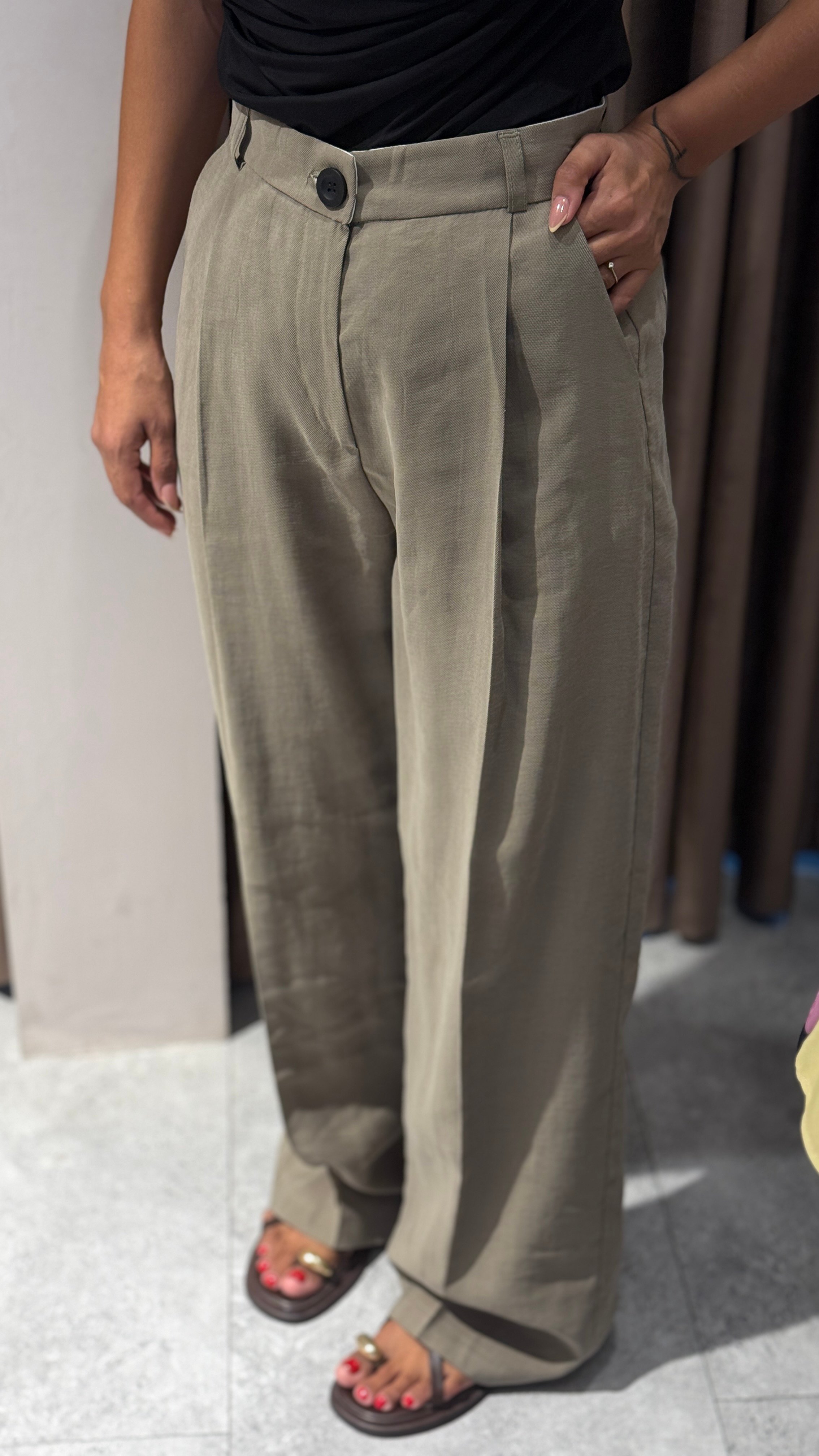 Açık Yeşil Keten Pantolon