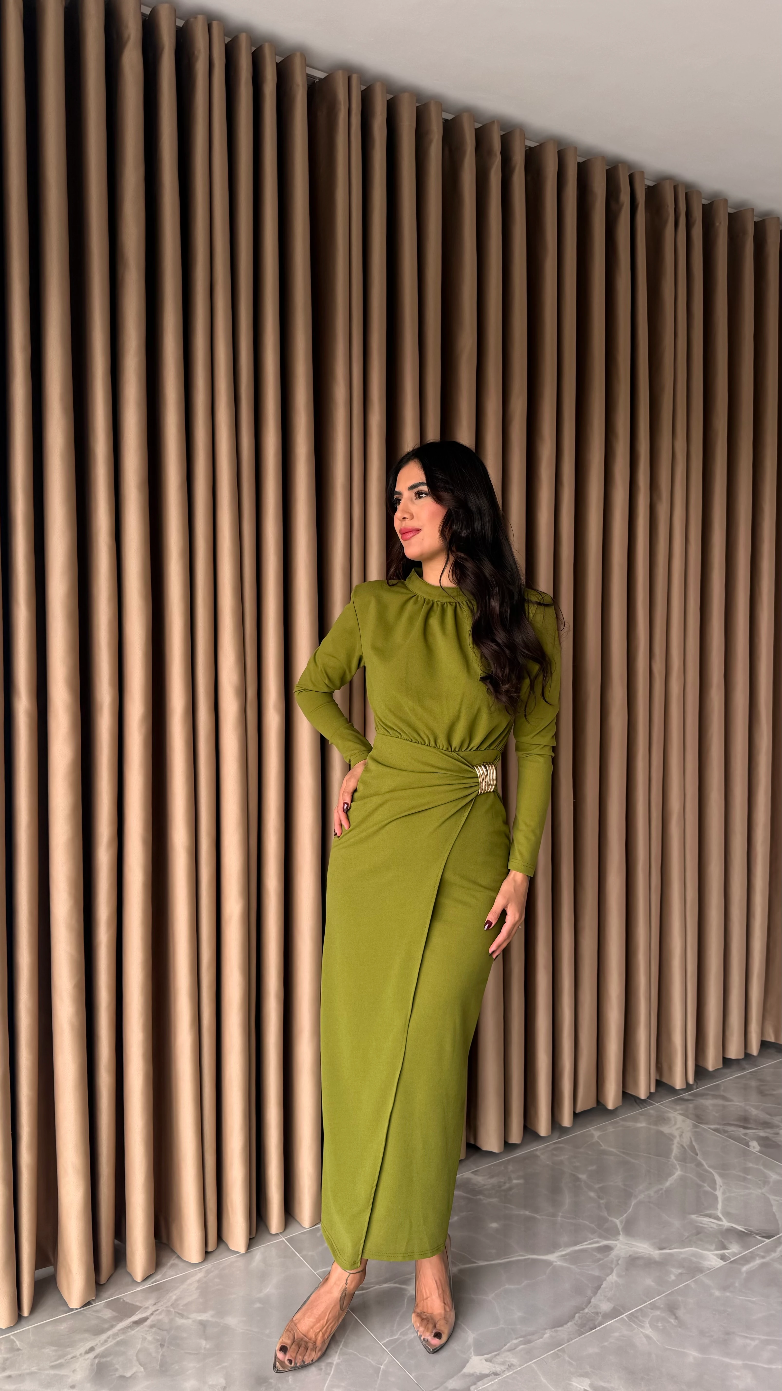 Örme Krep Yandan Tokalı Elbise