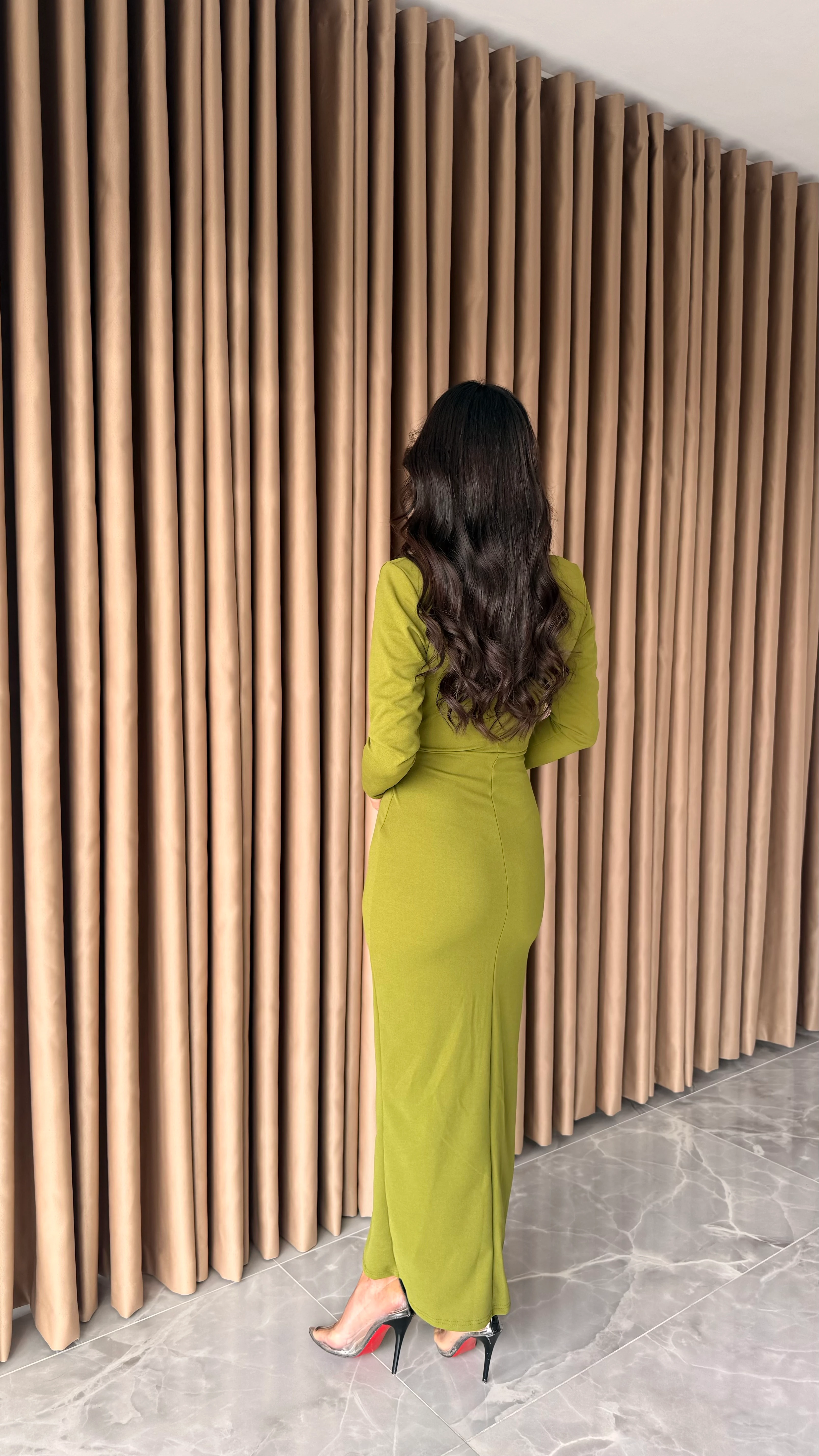 Örme Krep Yandan Tokalı Elbise