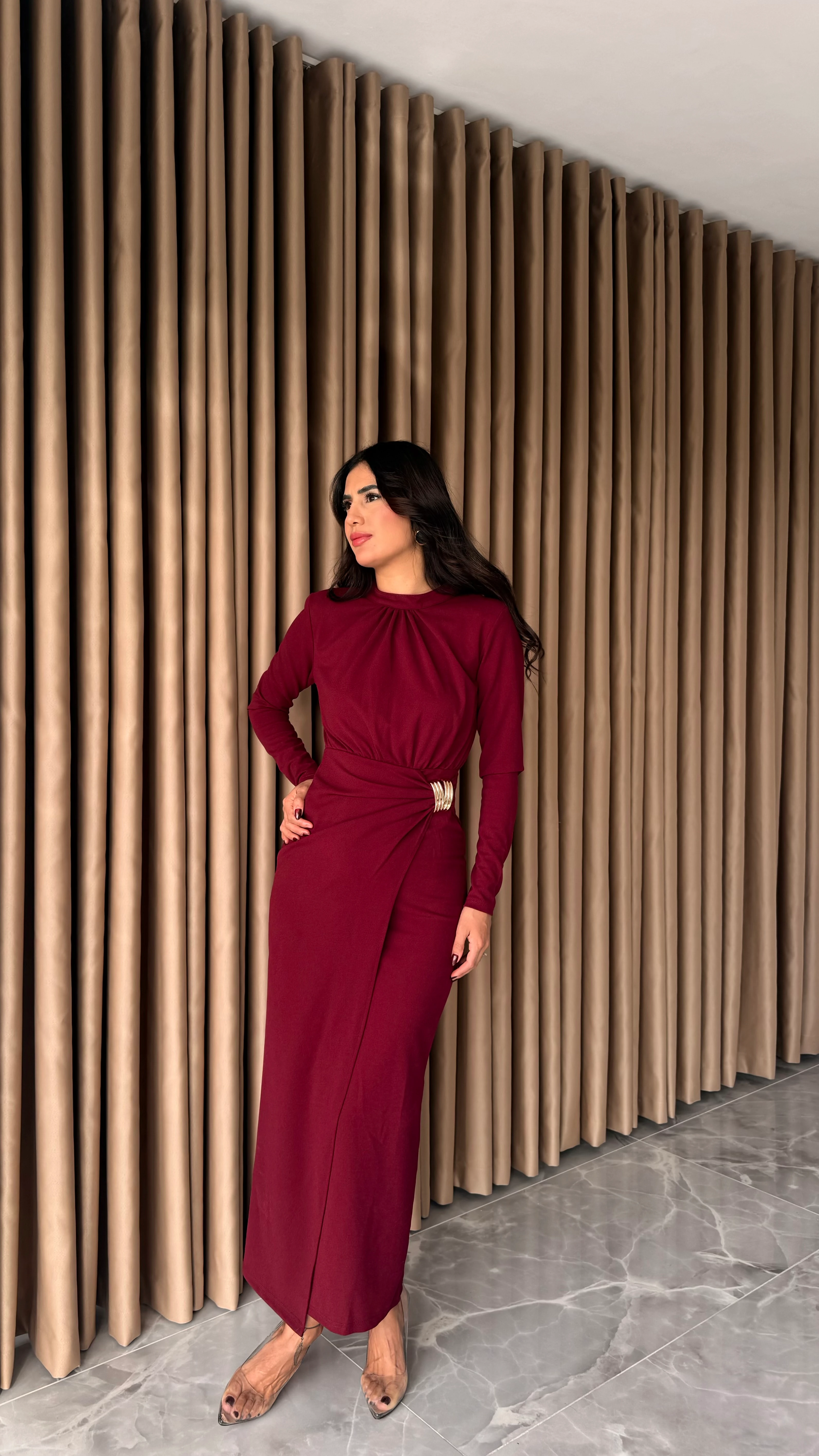 Örme Krep Yandan Tokalı Elbise