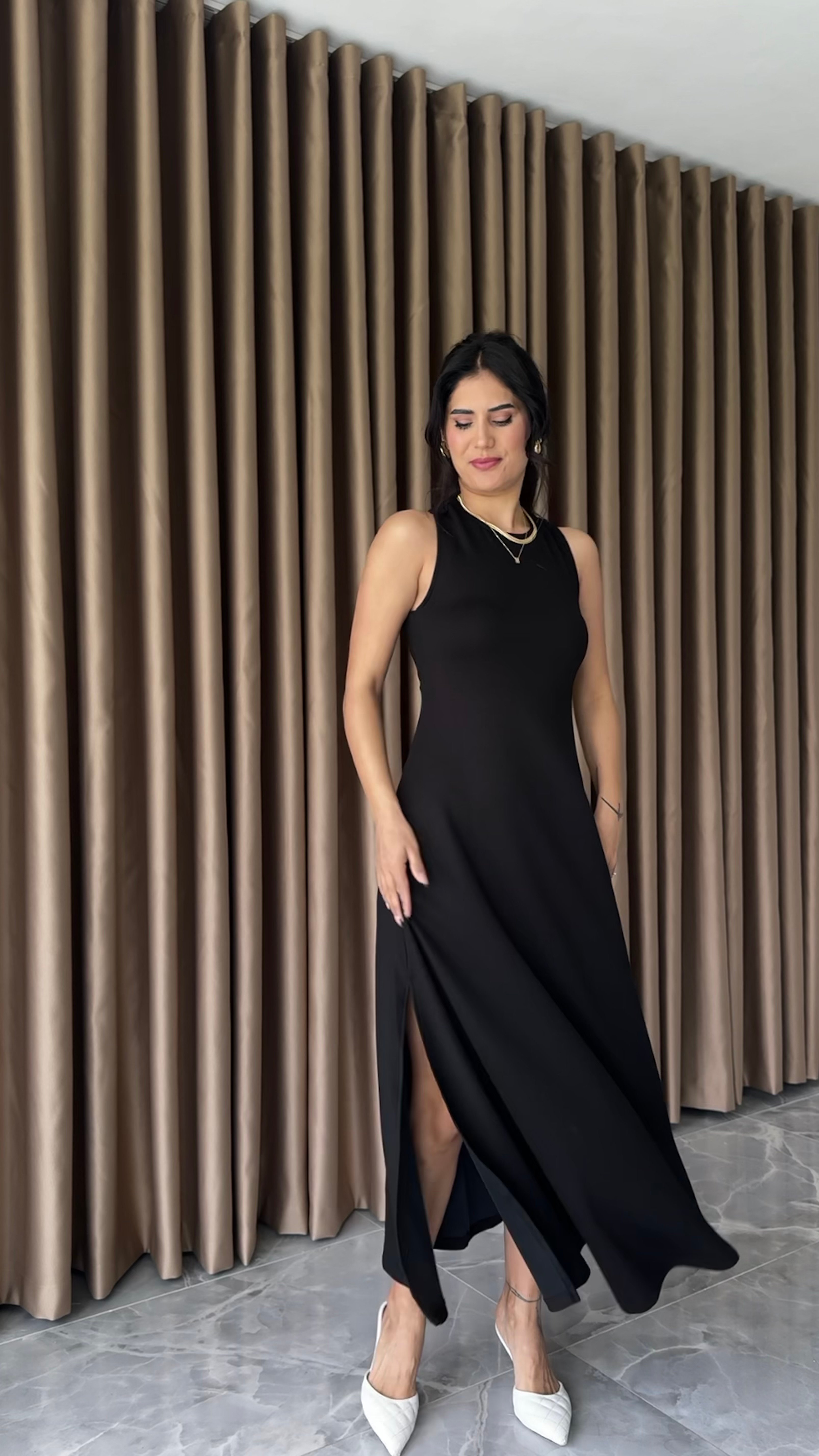 SIRTI ÇAPRAZ MİDİ ÇAN SİYAH ELBİSE