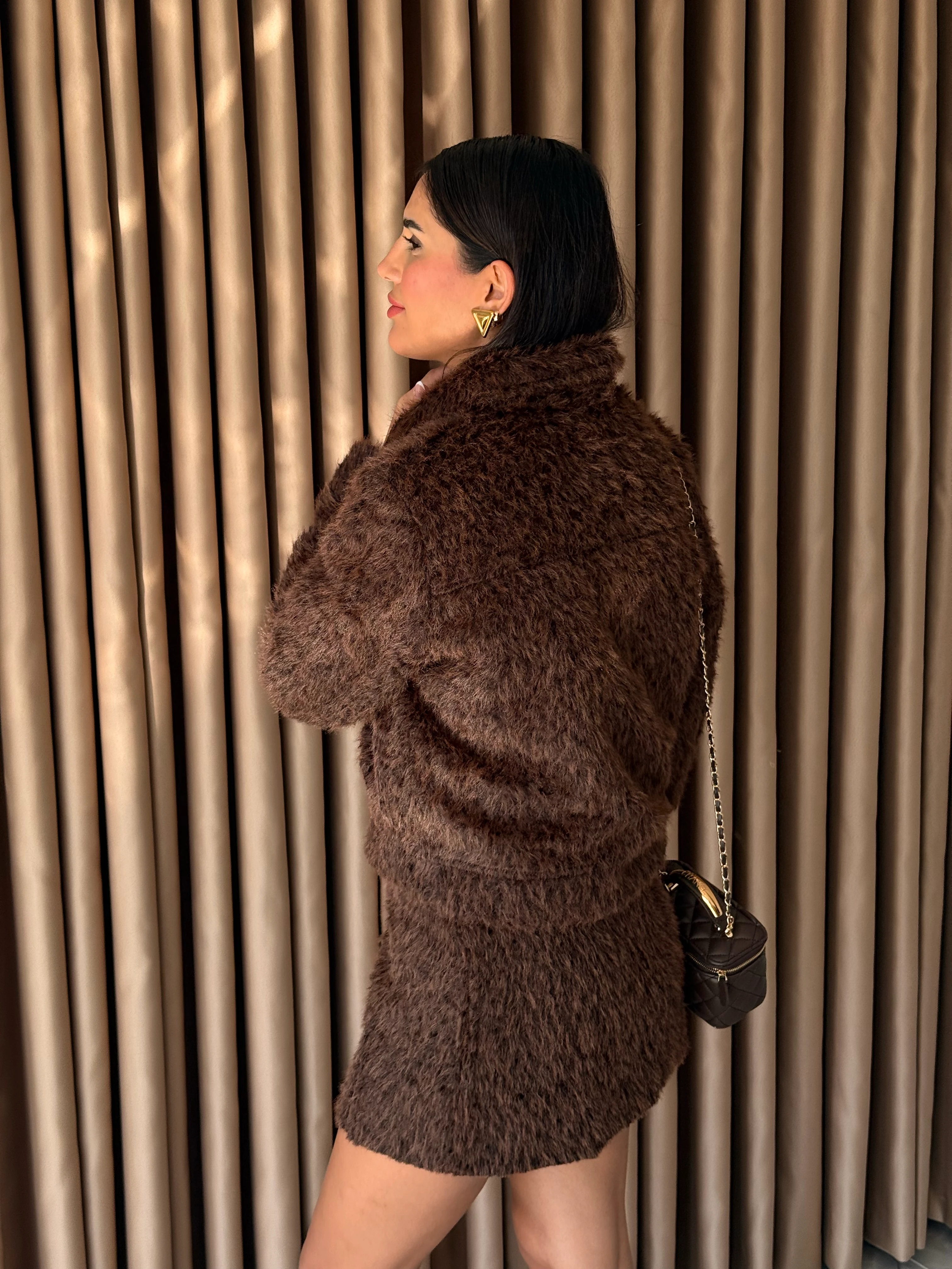 Tüylü Etek Ceket Takım