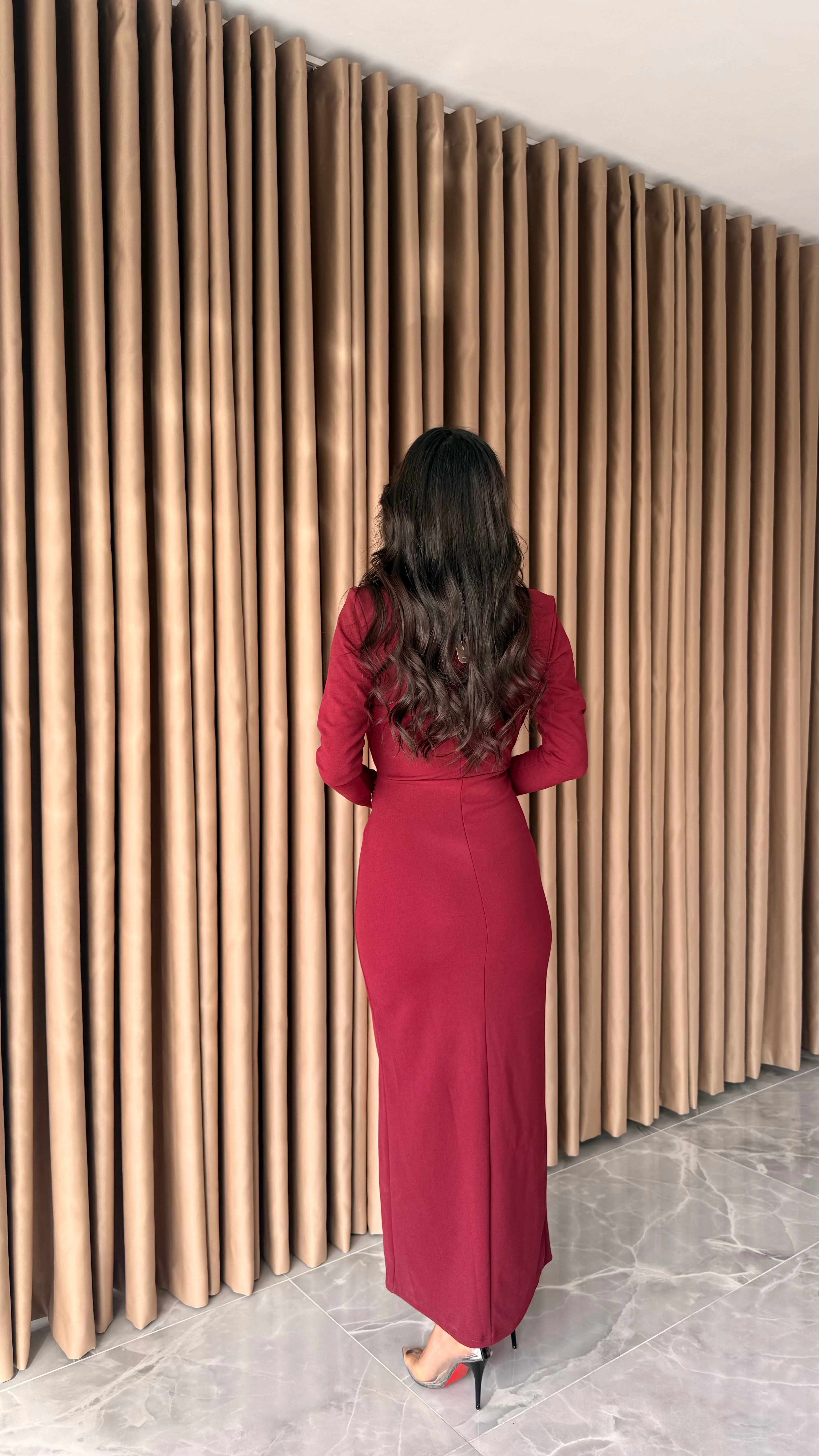 Örme Krep Yandan Tokalı Elbise