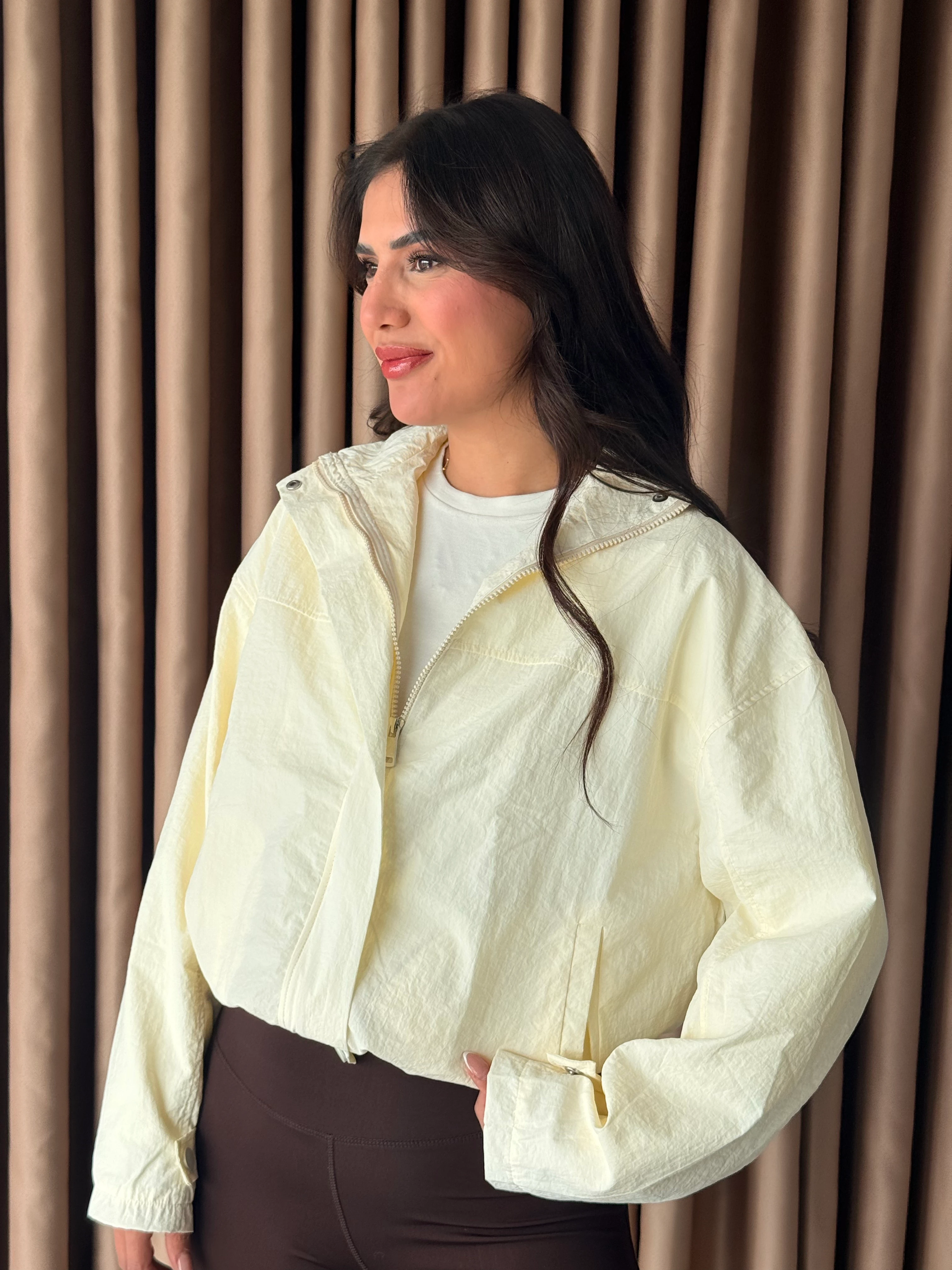 Ekru Dik Yaka Bomber Rüzgarlık