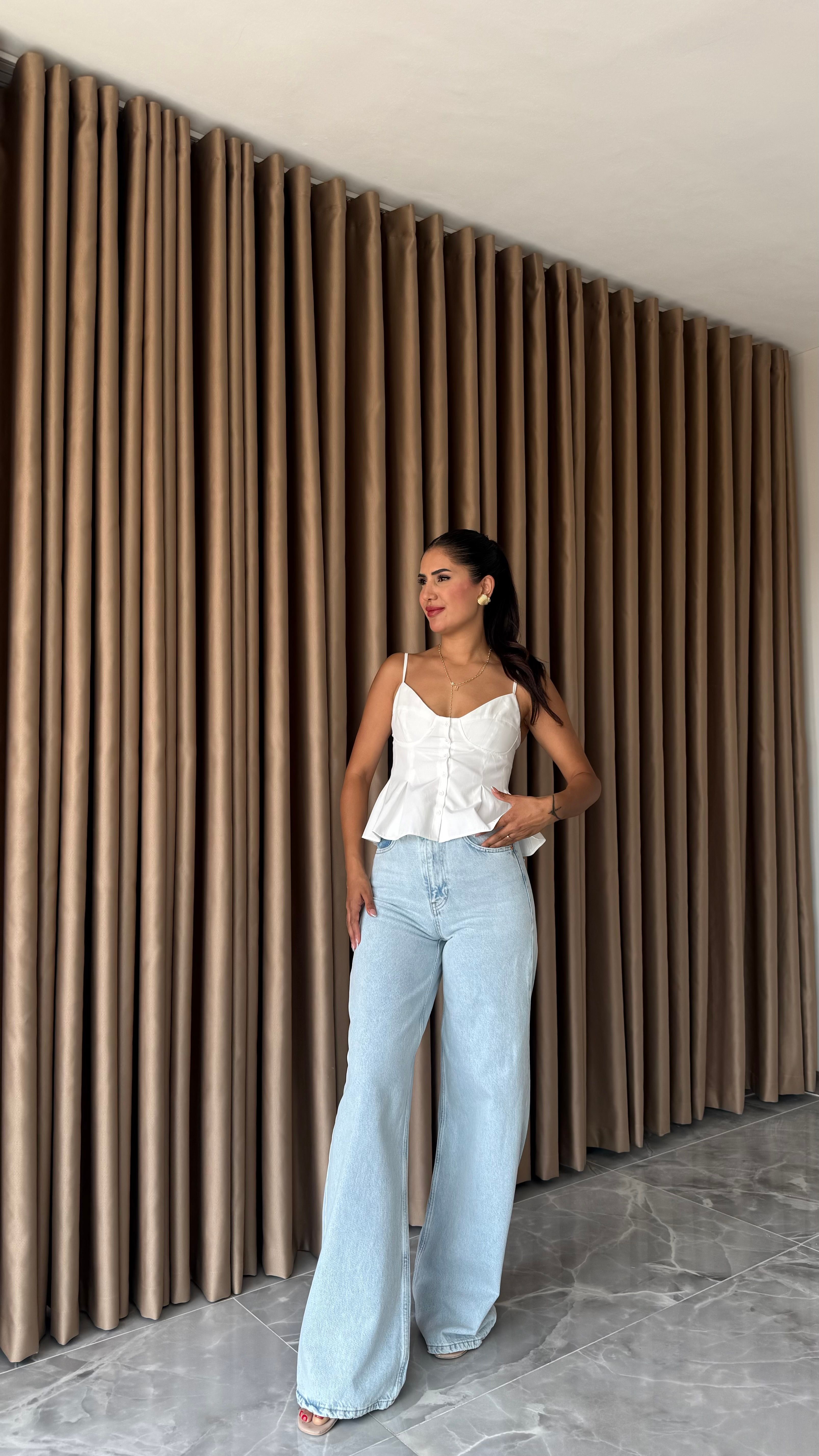 Beli Pensli Buz Mavi Jean