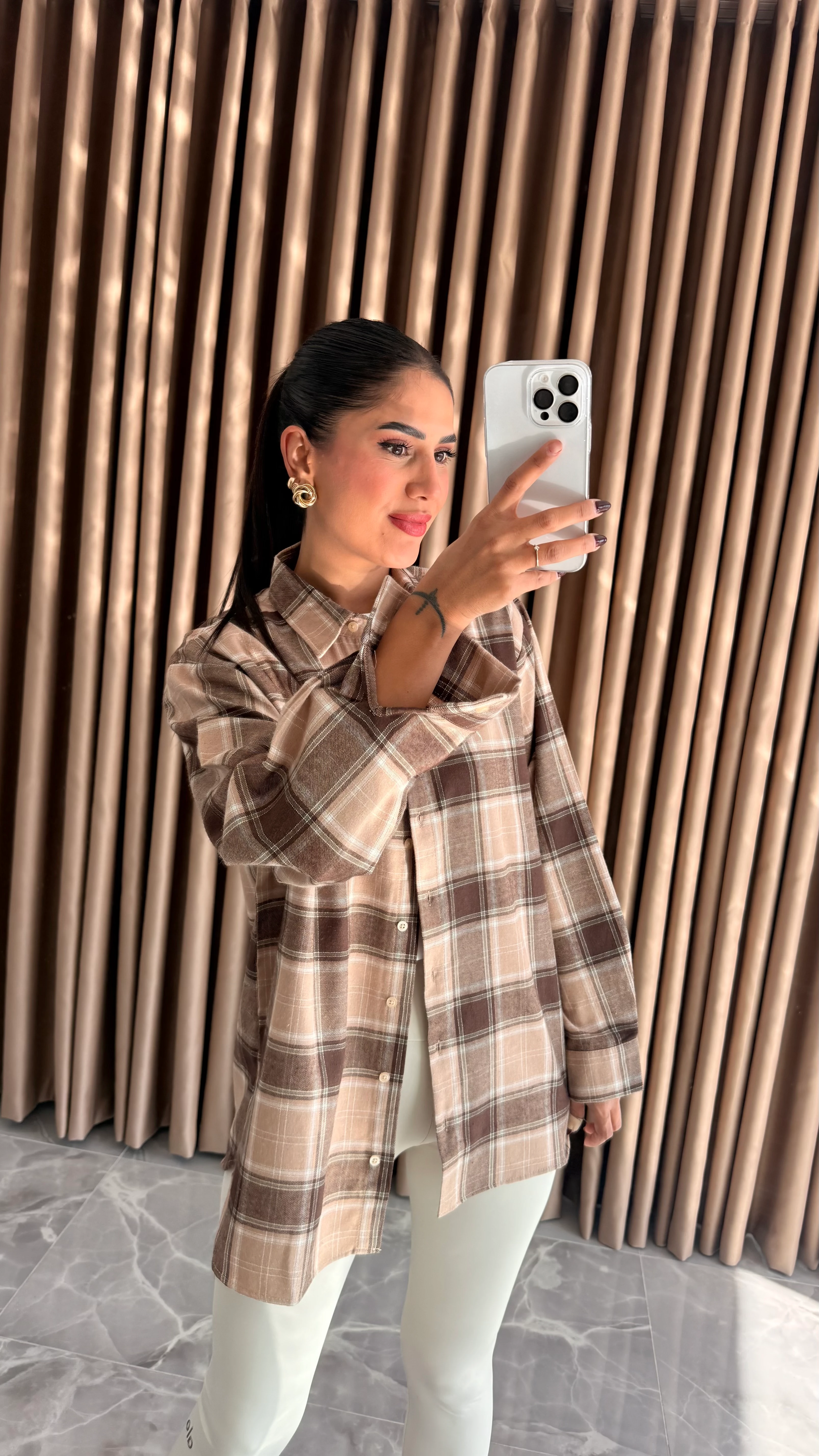 Kahve Krem Ekose Gömkek