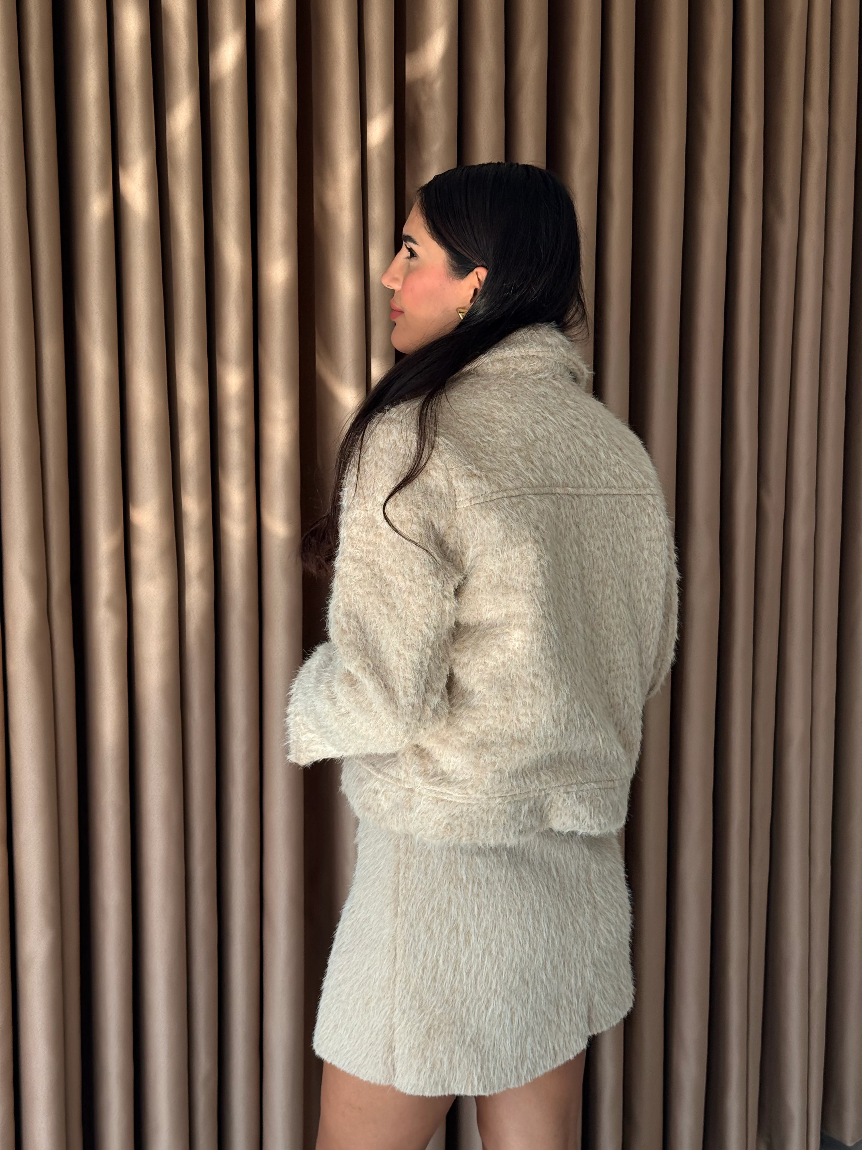 Tüylü Etek Ceket Takım