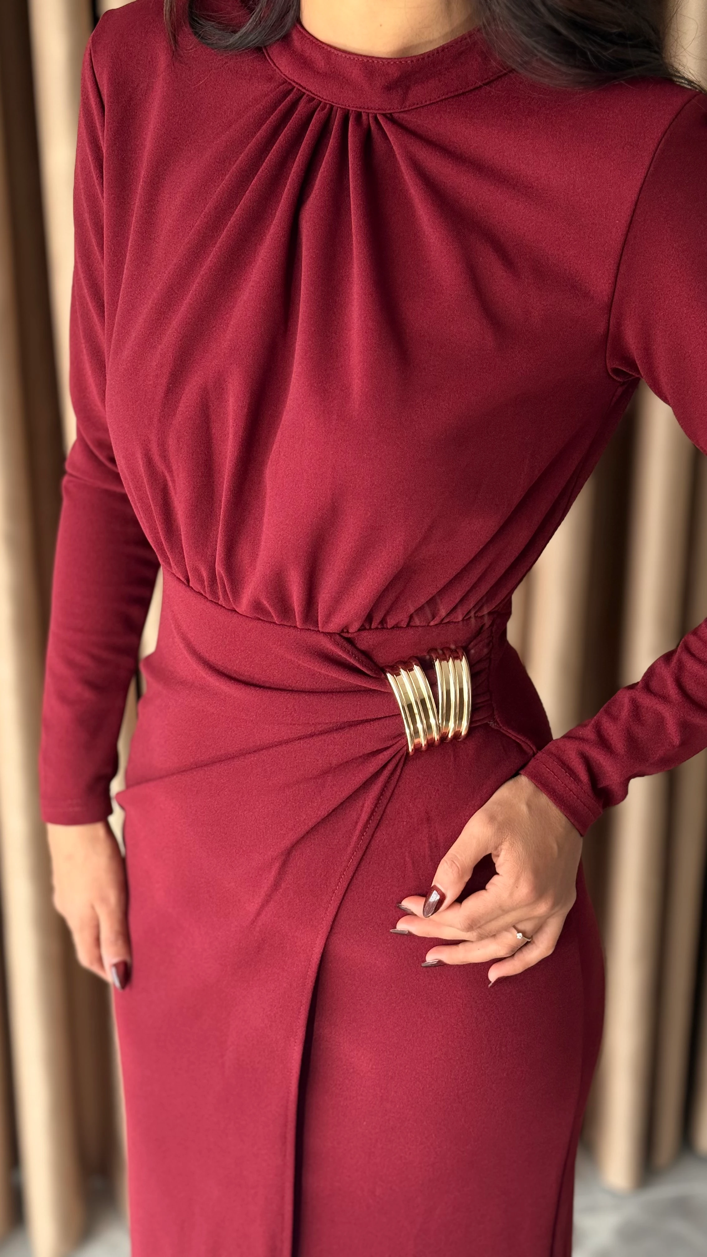 Örme Krep Yandan Tokalı Elbise