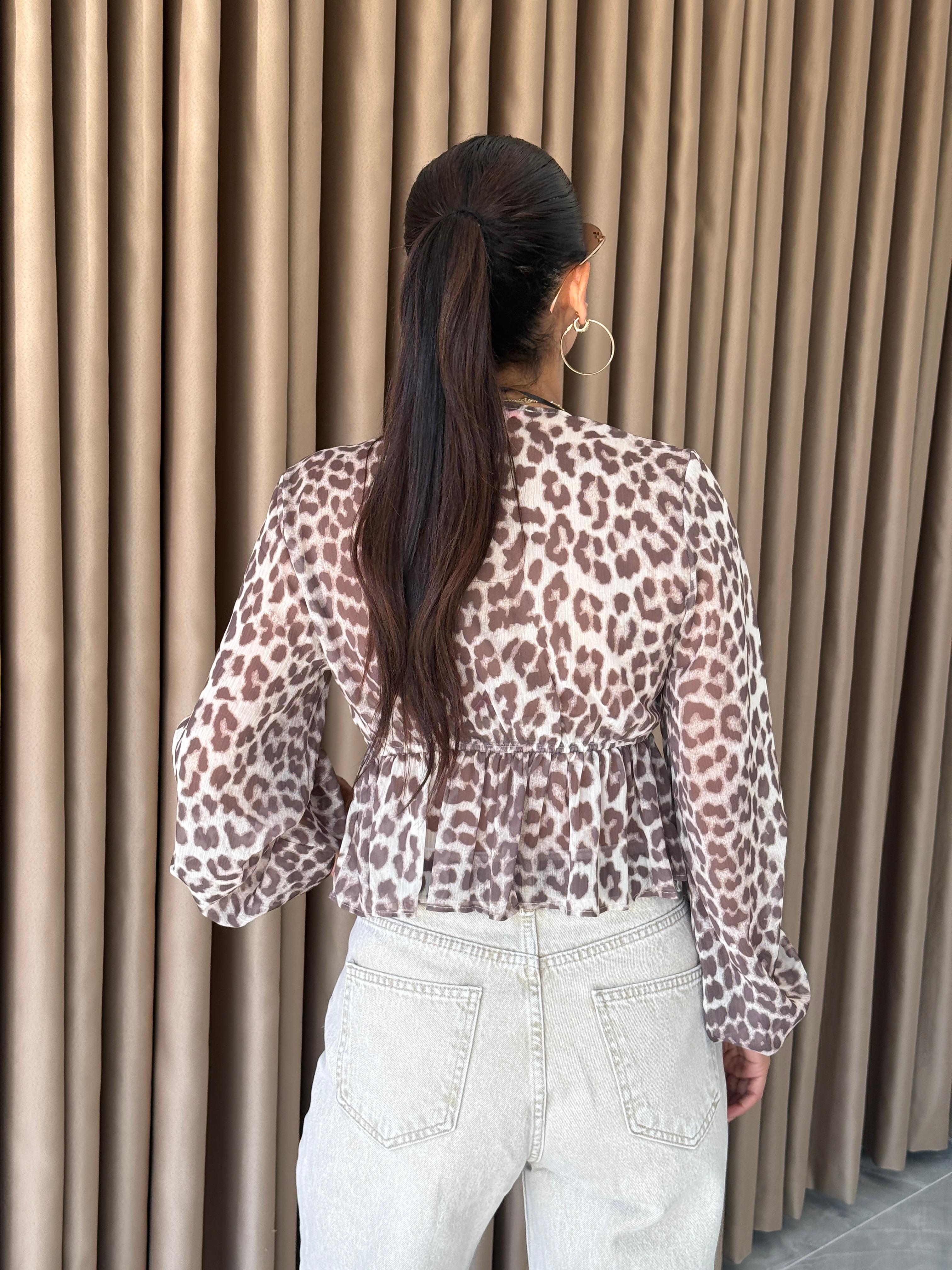 Leopar Tül Bluz