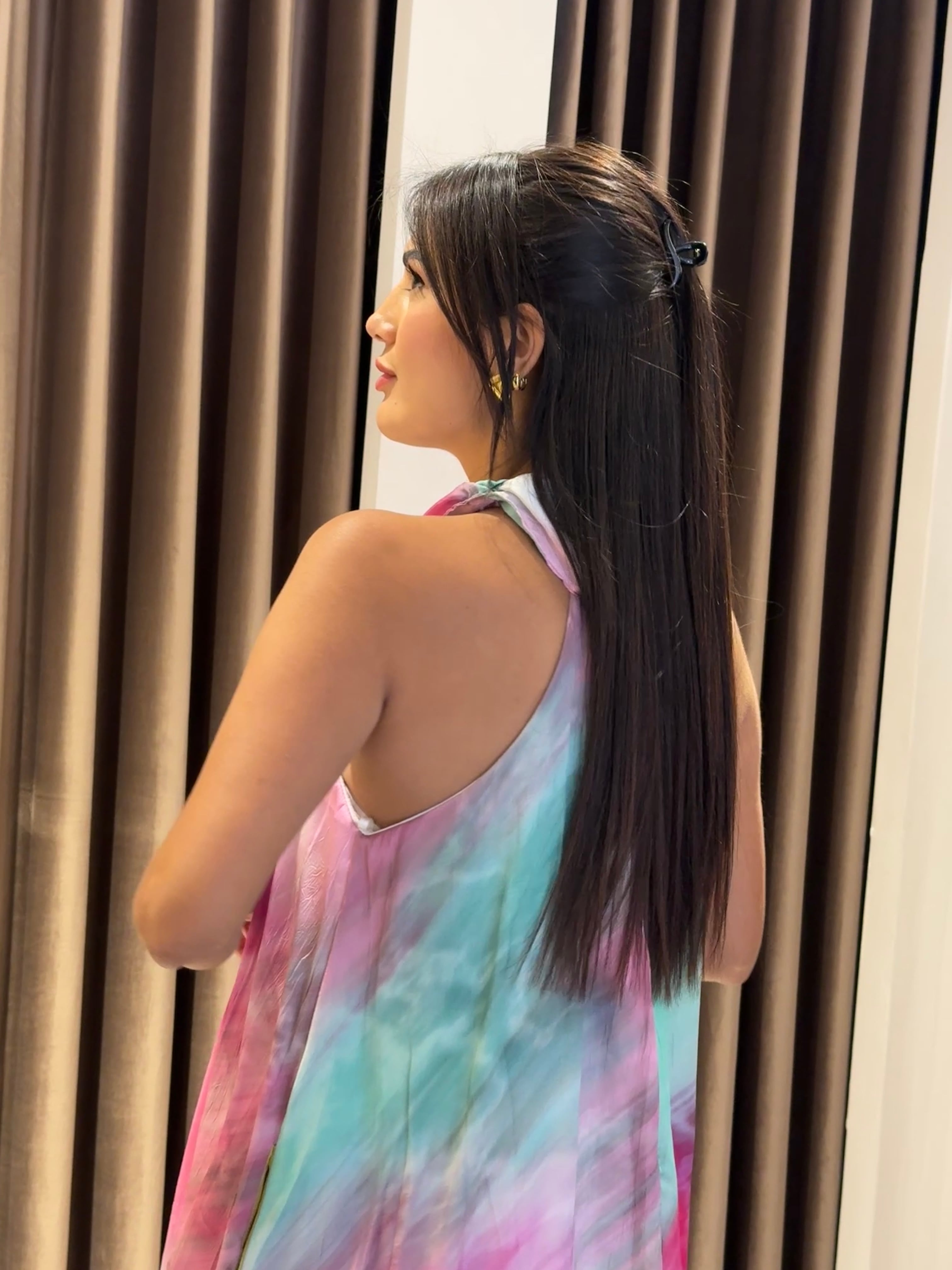 Halter Pembe Renkli Elbise