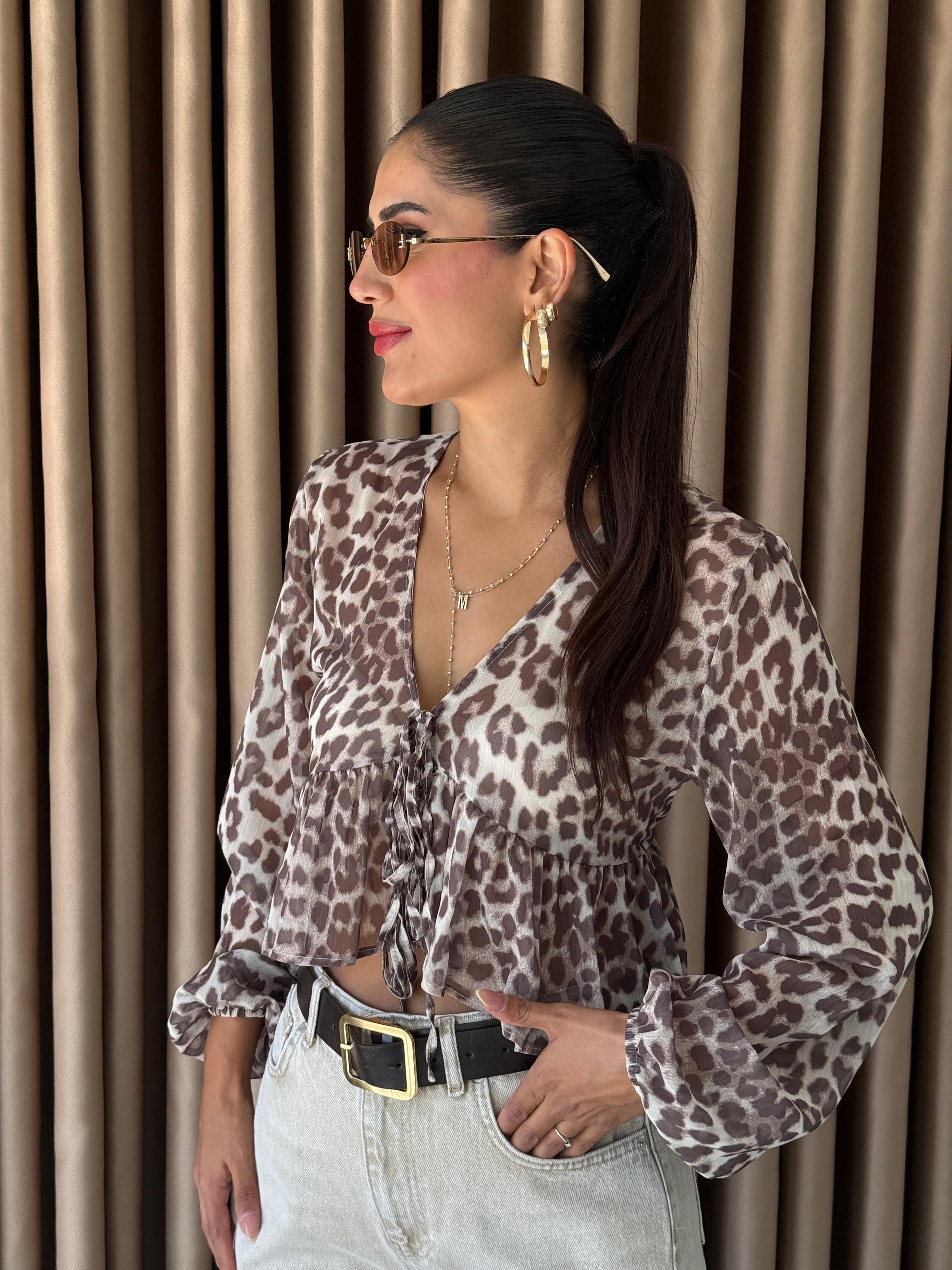 Leopar Tül Bluz