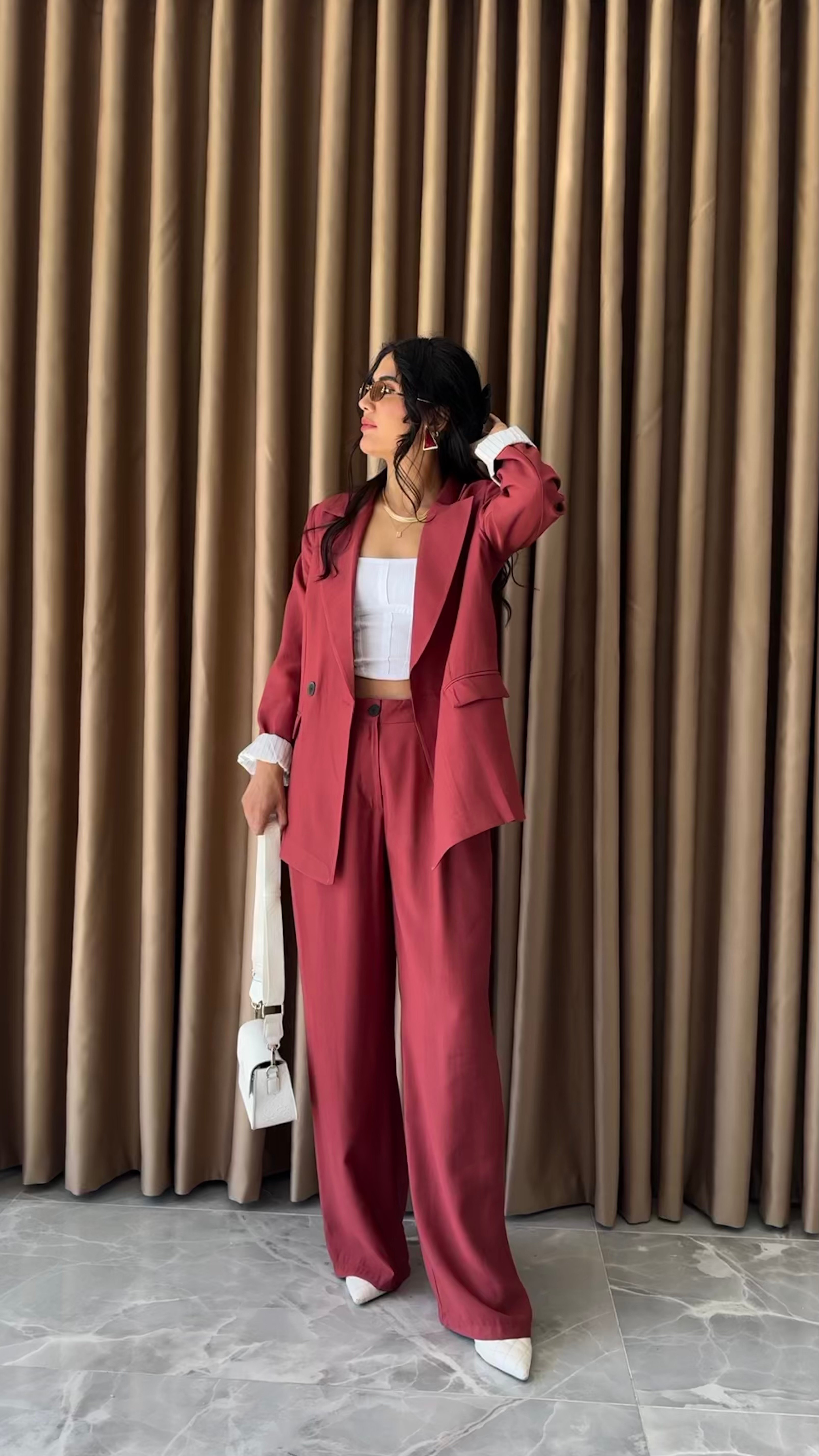 MARKA MODEL BORDO BLAZER CEKETLİ TAKIM