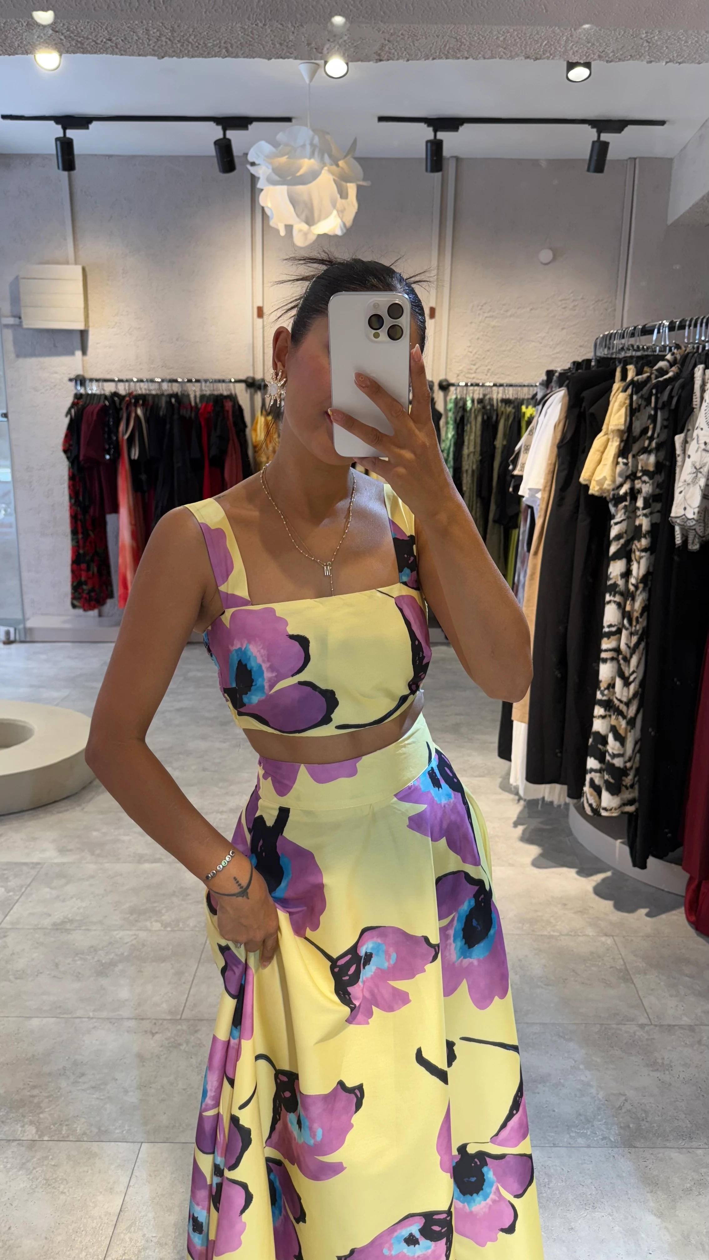 Mor Çiçek Desen Etekli Takım