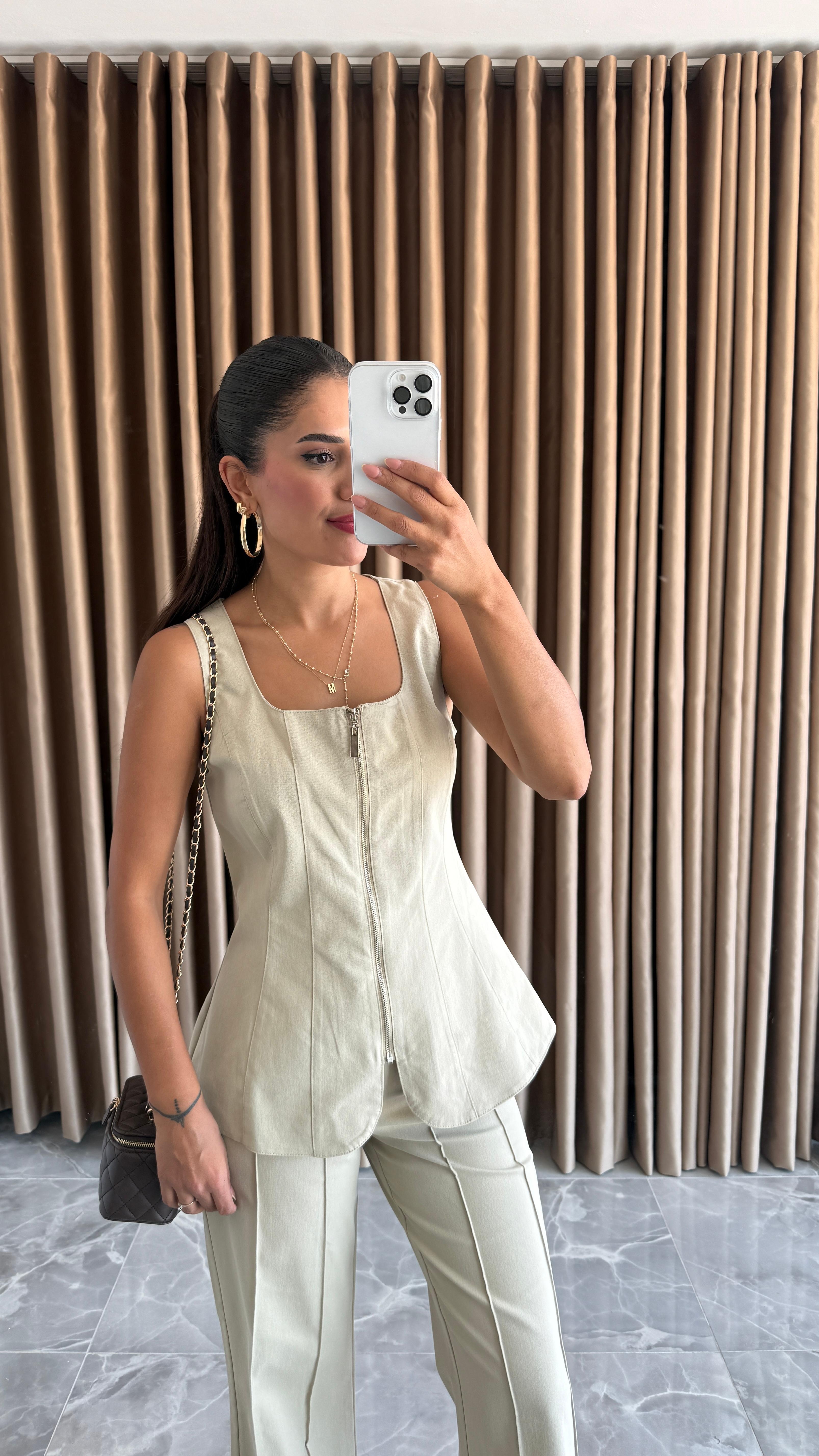 Fermuarlı Gabardin Açık Yeşil Takım