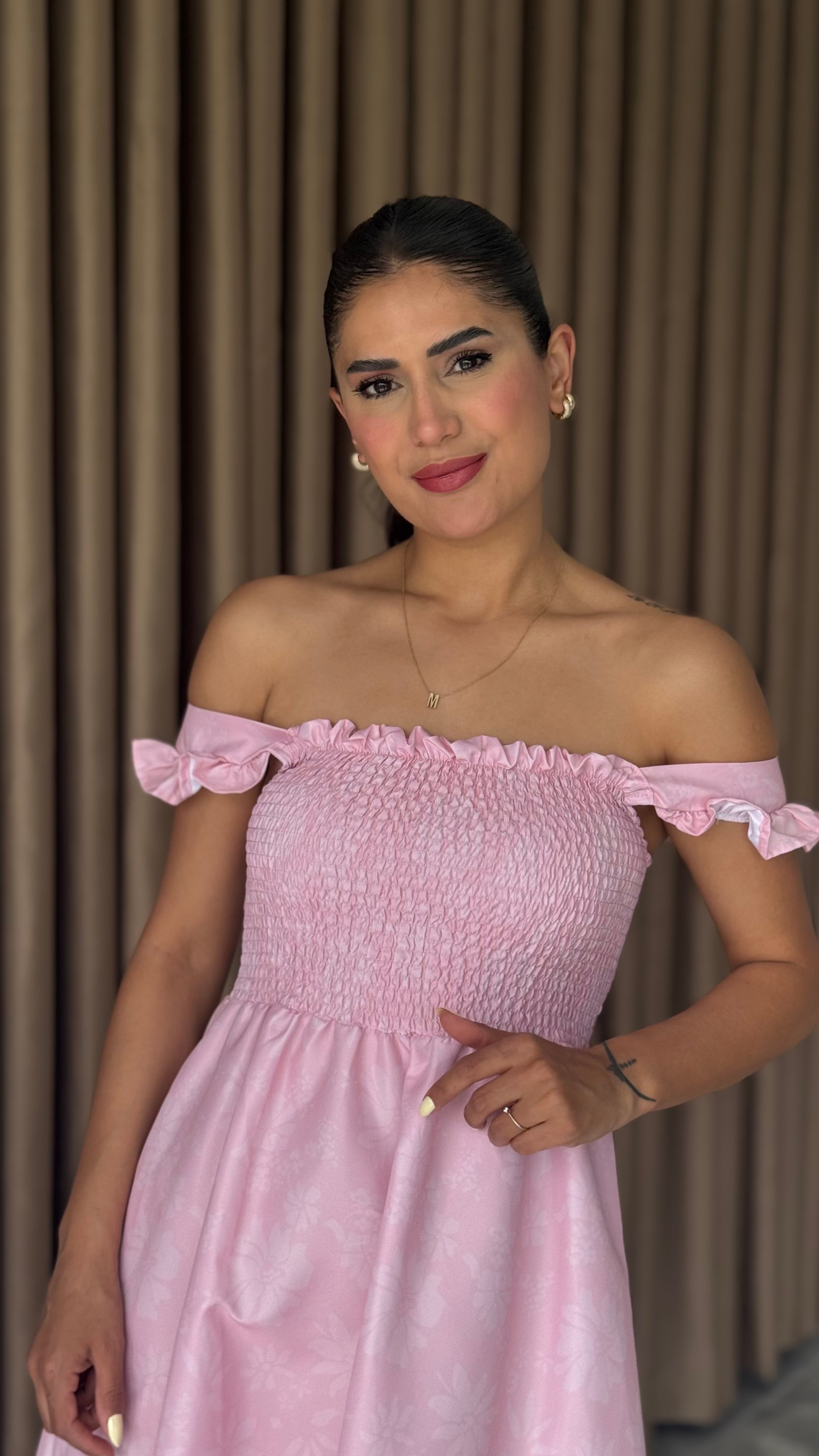 GİPELİ AÇIK PEMBE MİDİ ELBİSE
