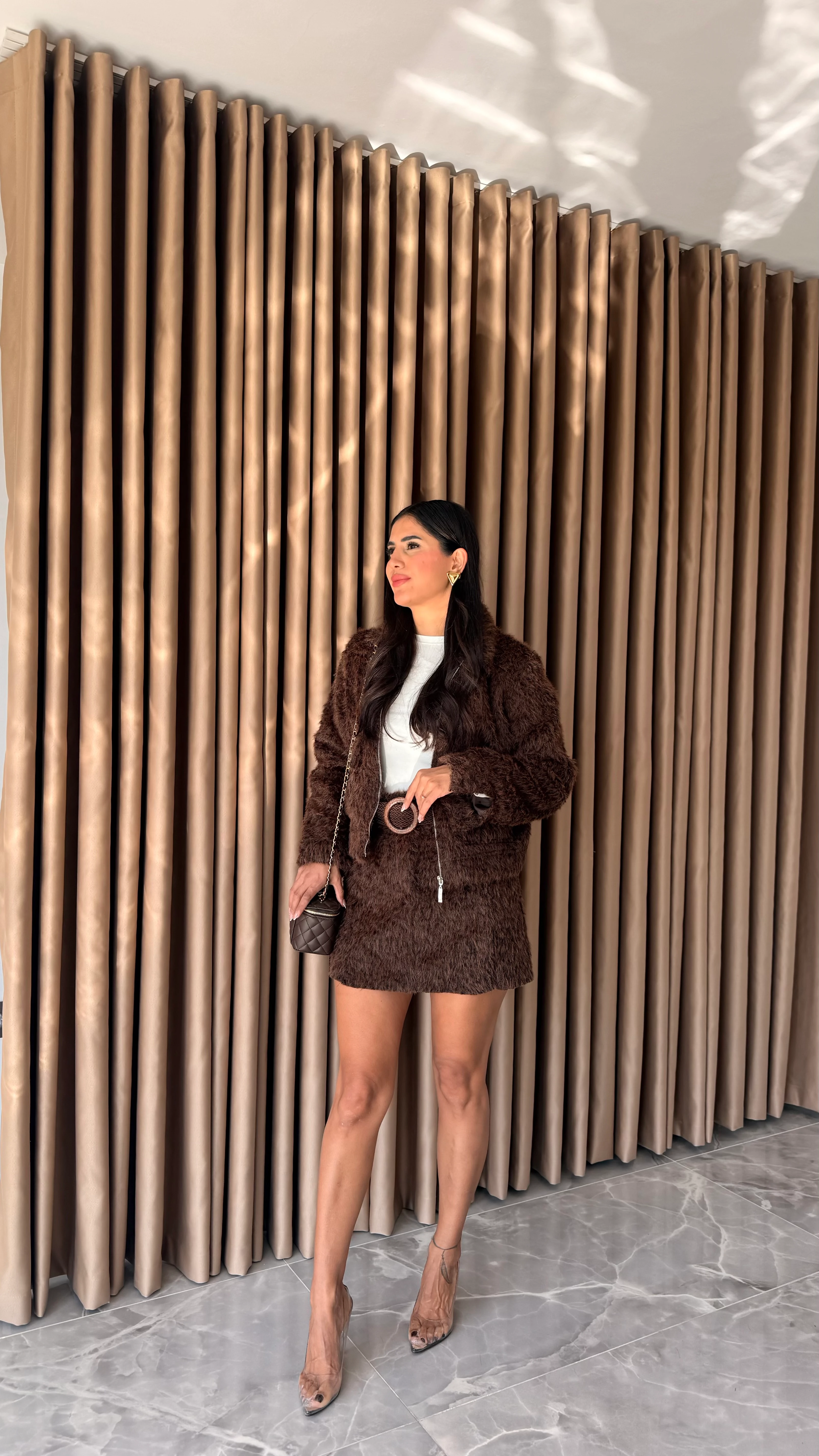 Tüylü Etek Ceket Takım