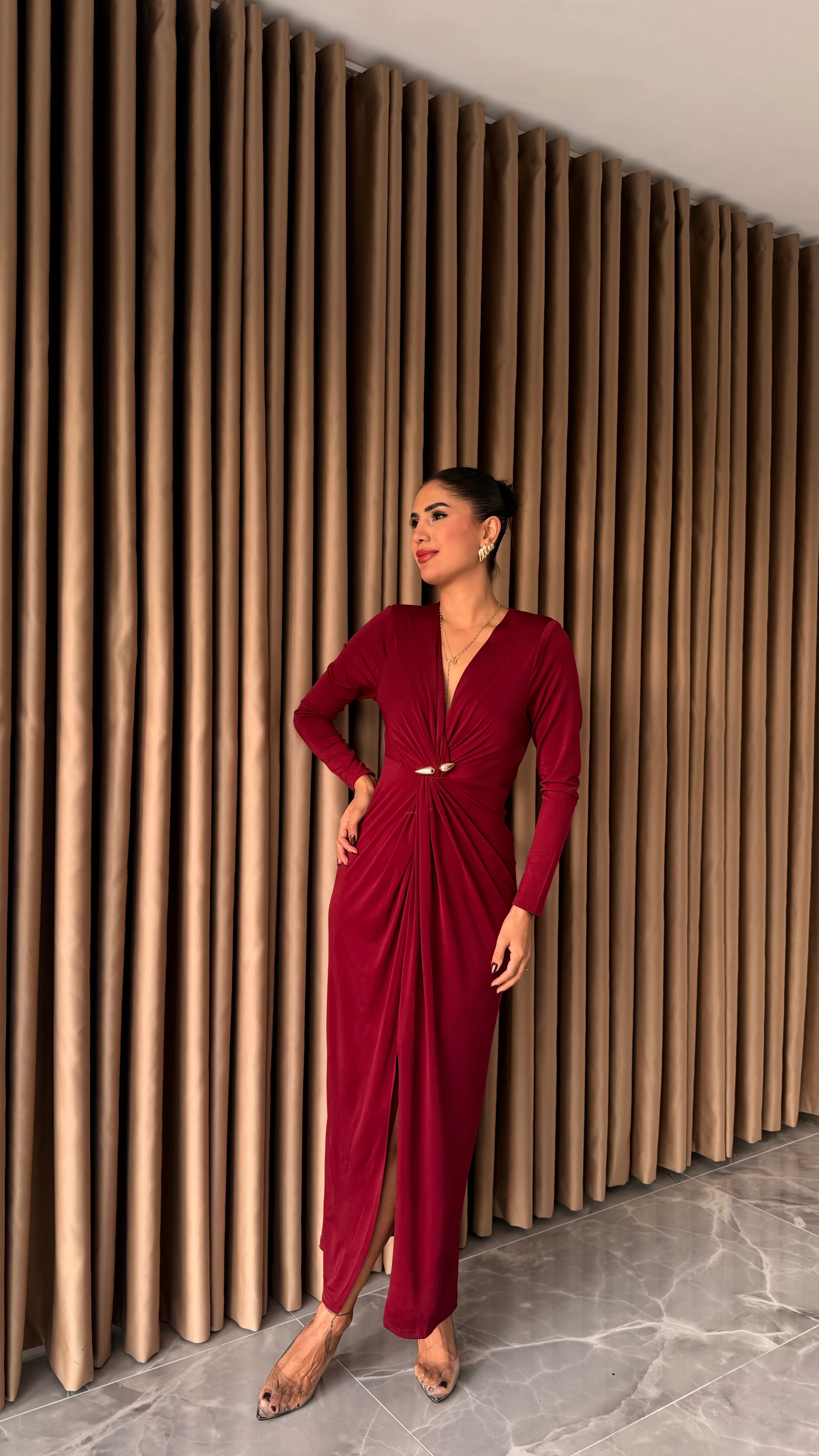 Vatkalı Füze Tokalı Elbise