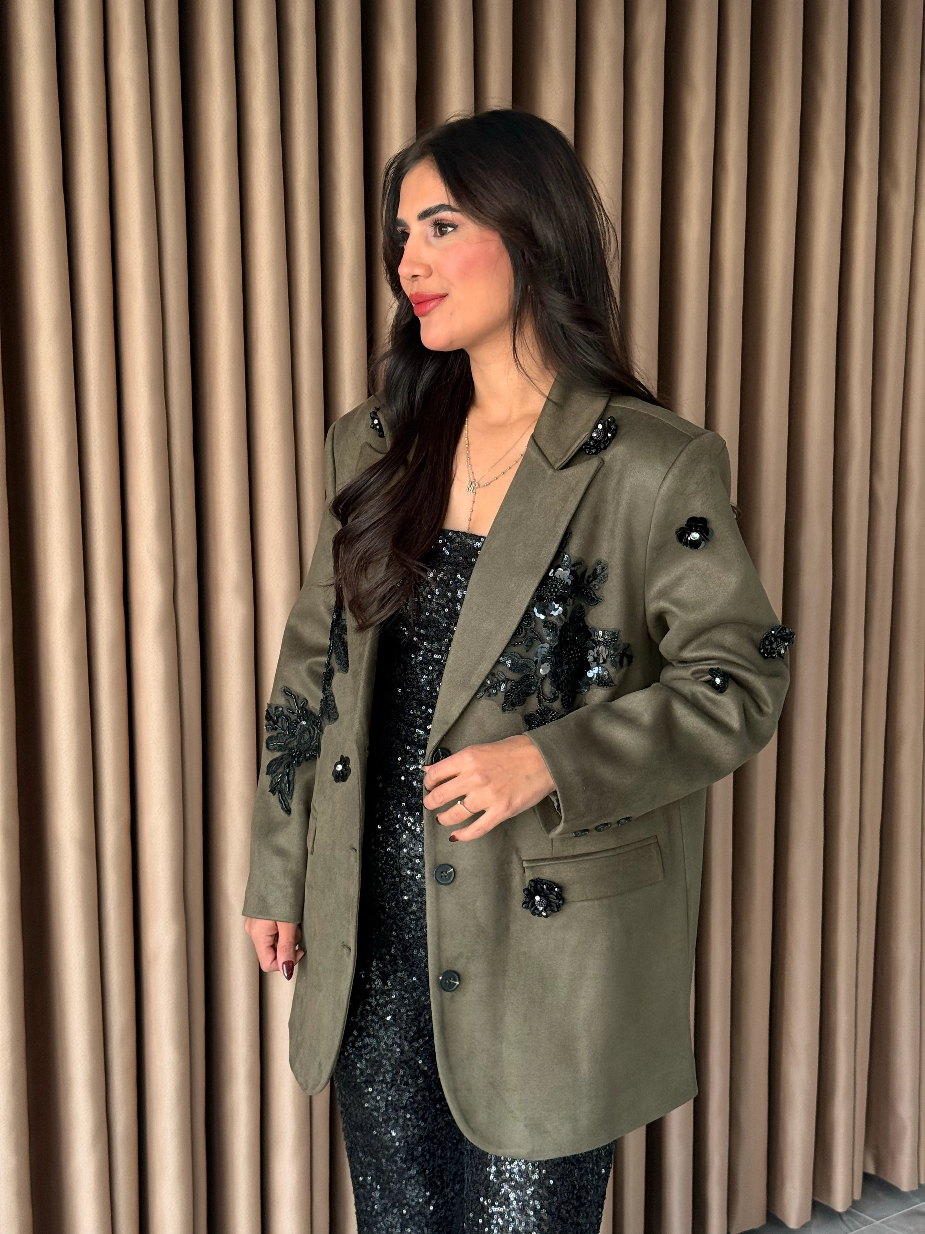 Süet İşlemeli Blazer Ceket