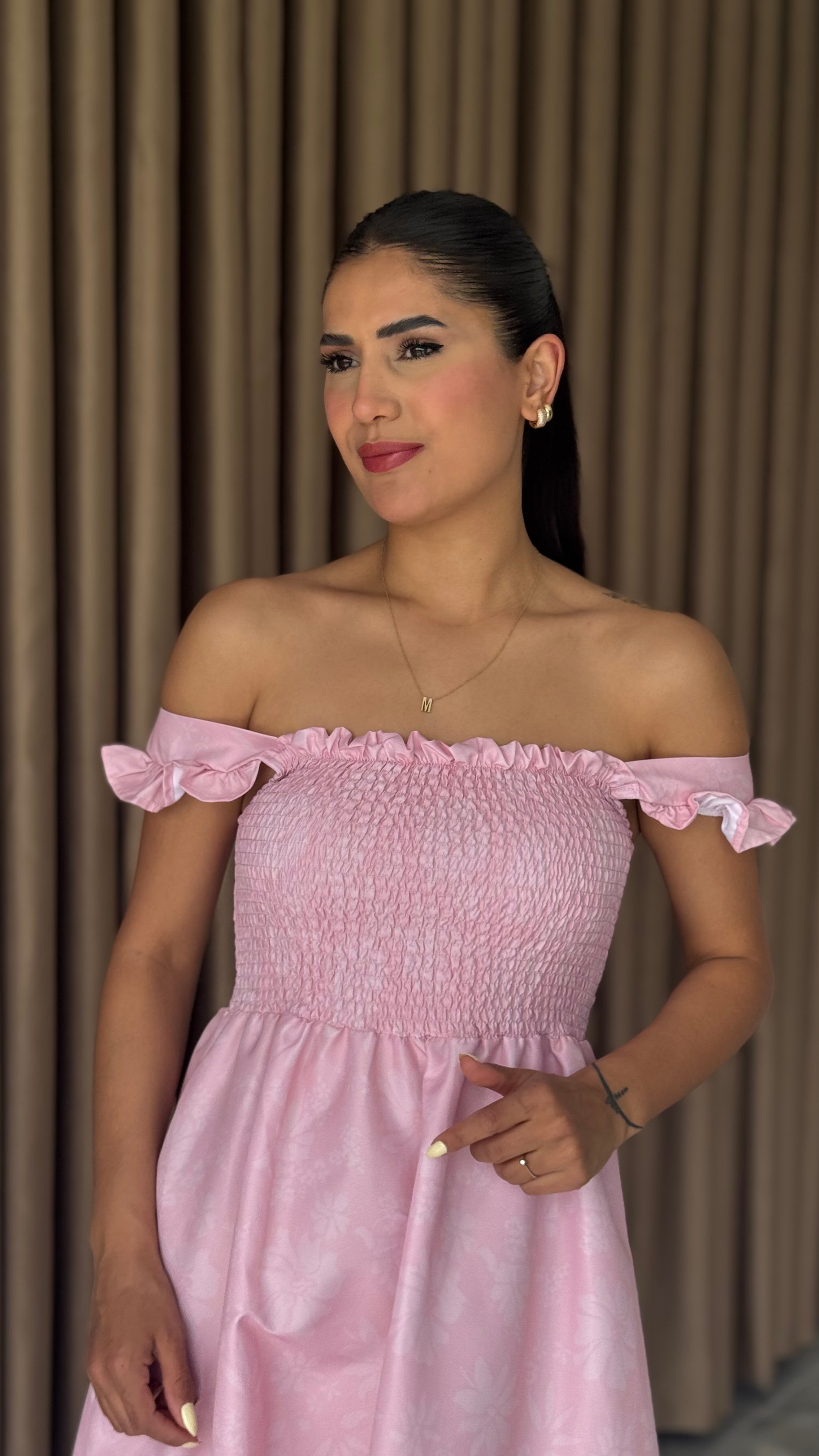 GİPELİ AÇIK PEMBE MİDİ ELBİSE