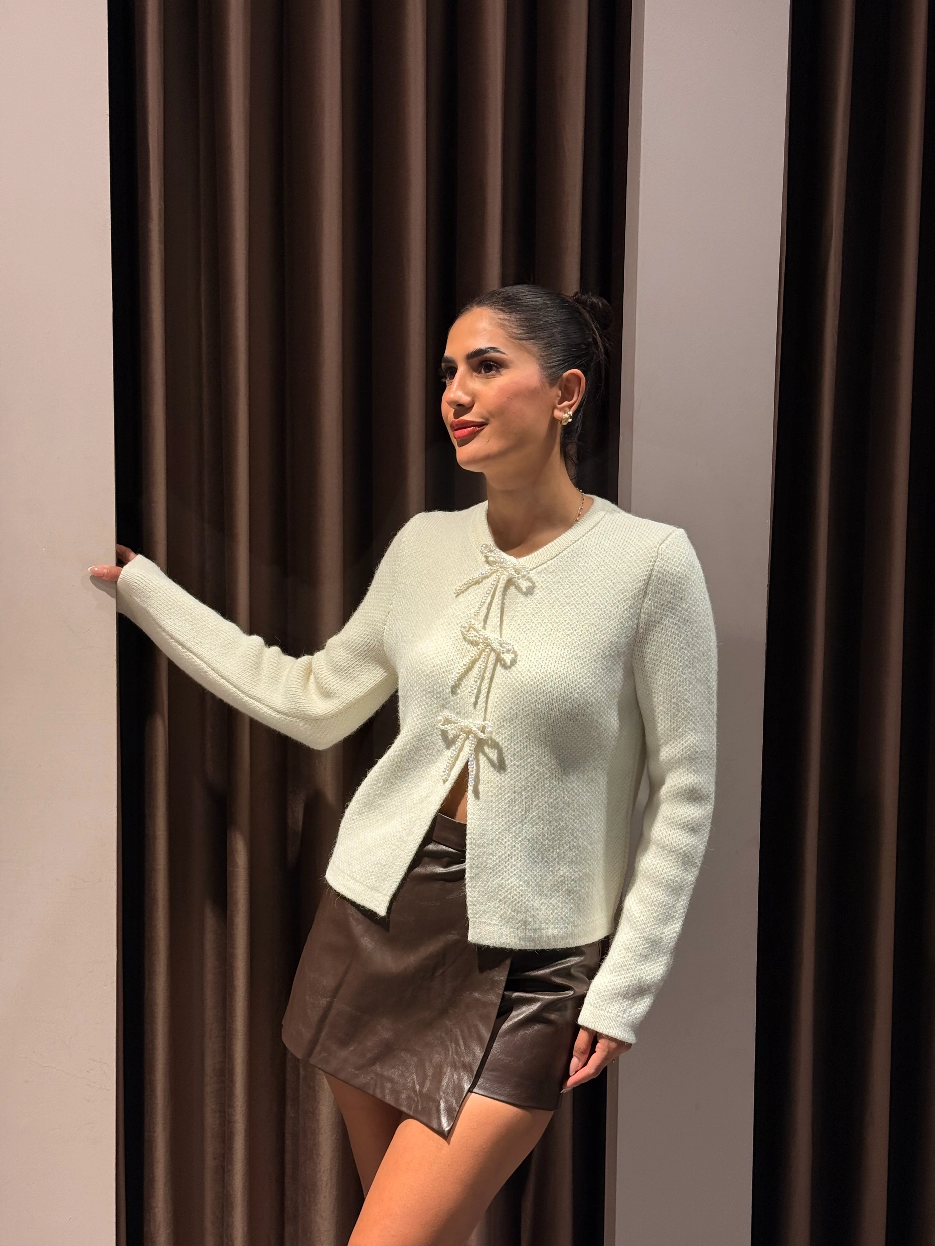 Şortlu Kahve Deri Etek