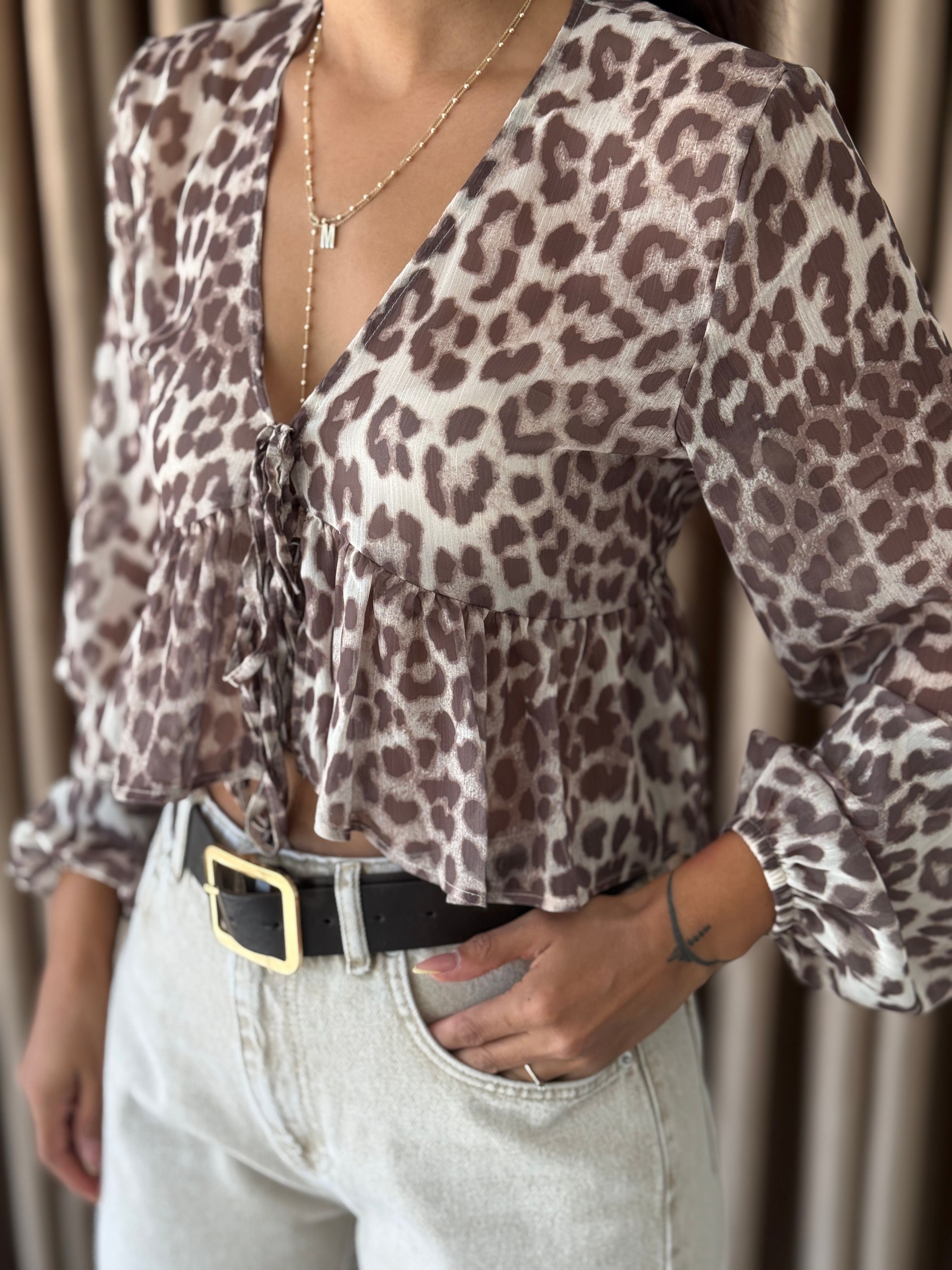 Leopar Tül Bluz