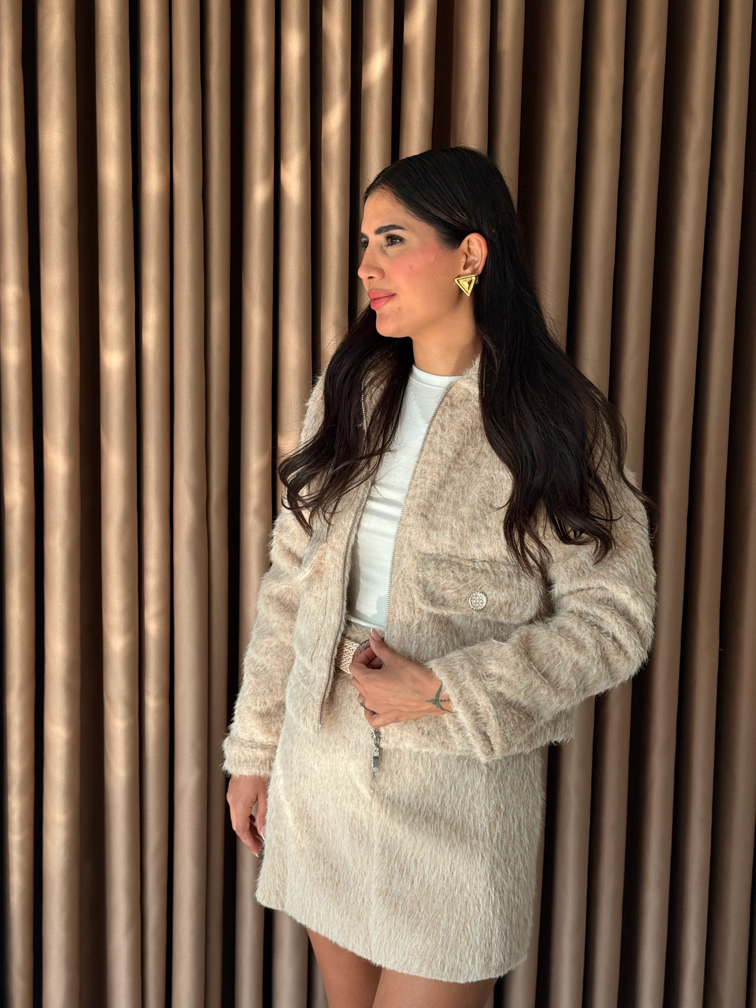 Tüylü Etek Ceket Takım