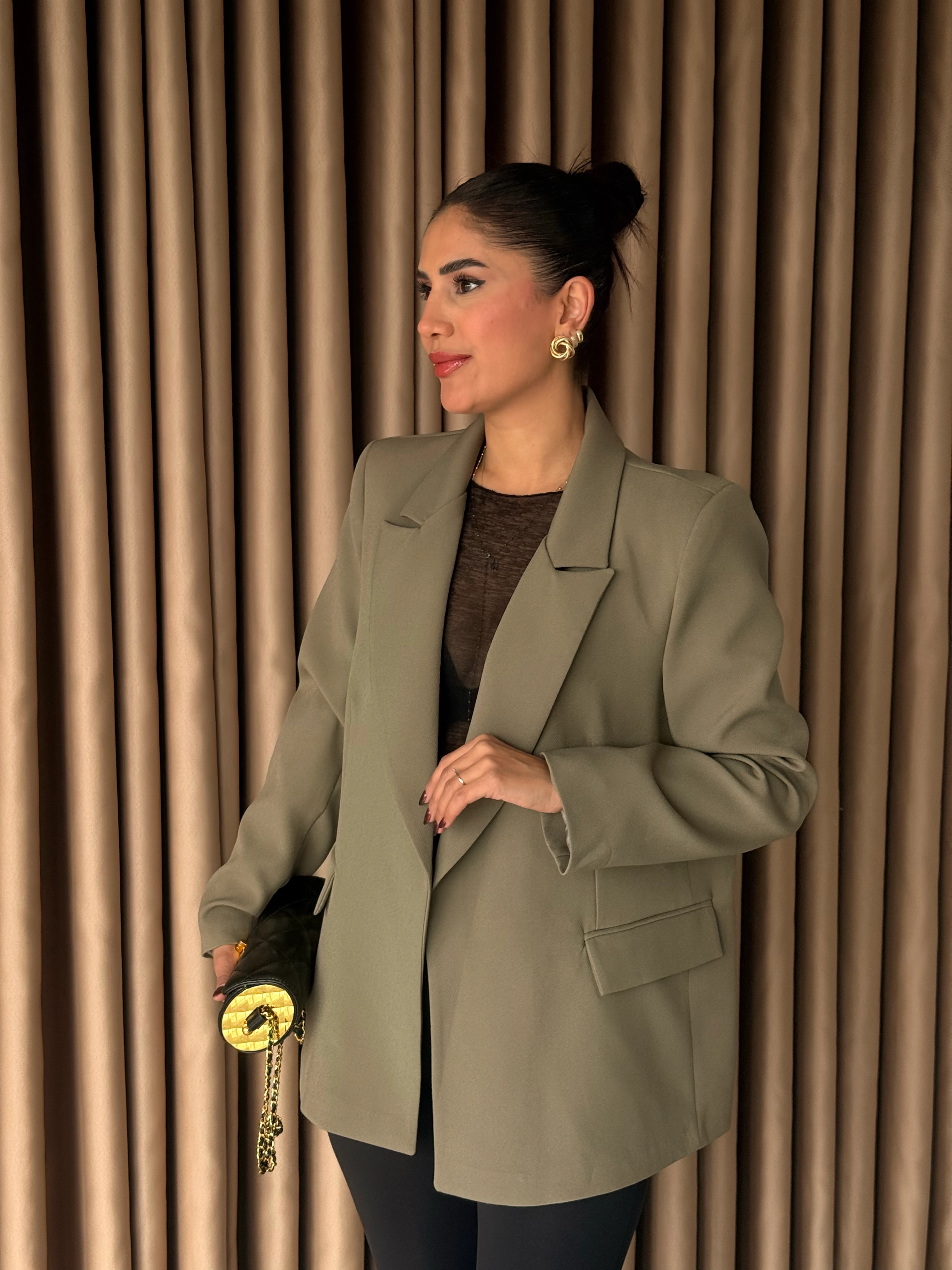 Astarı Çizgili Açık Yeşil Blazer Ceket