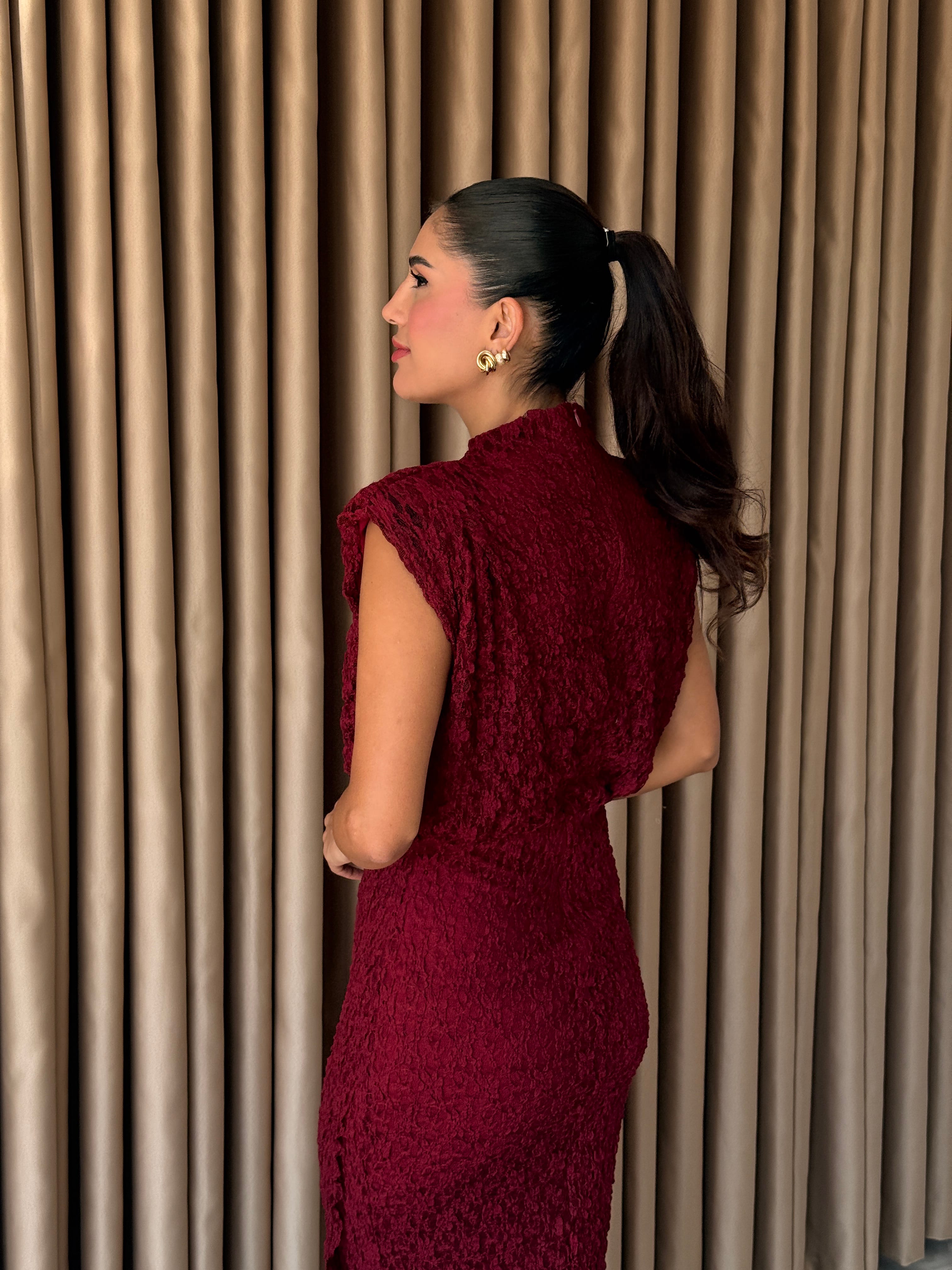 Dantel Bordo Tokalı Elbise