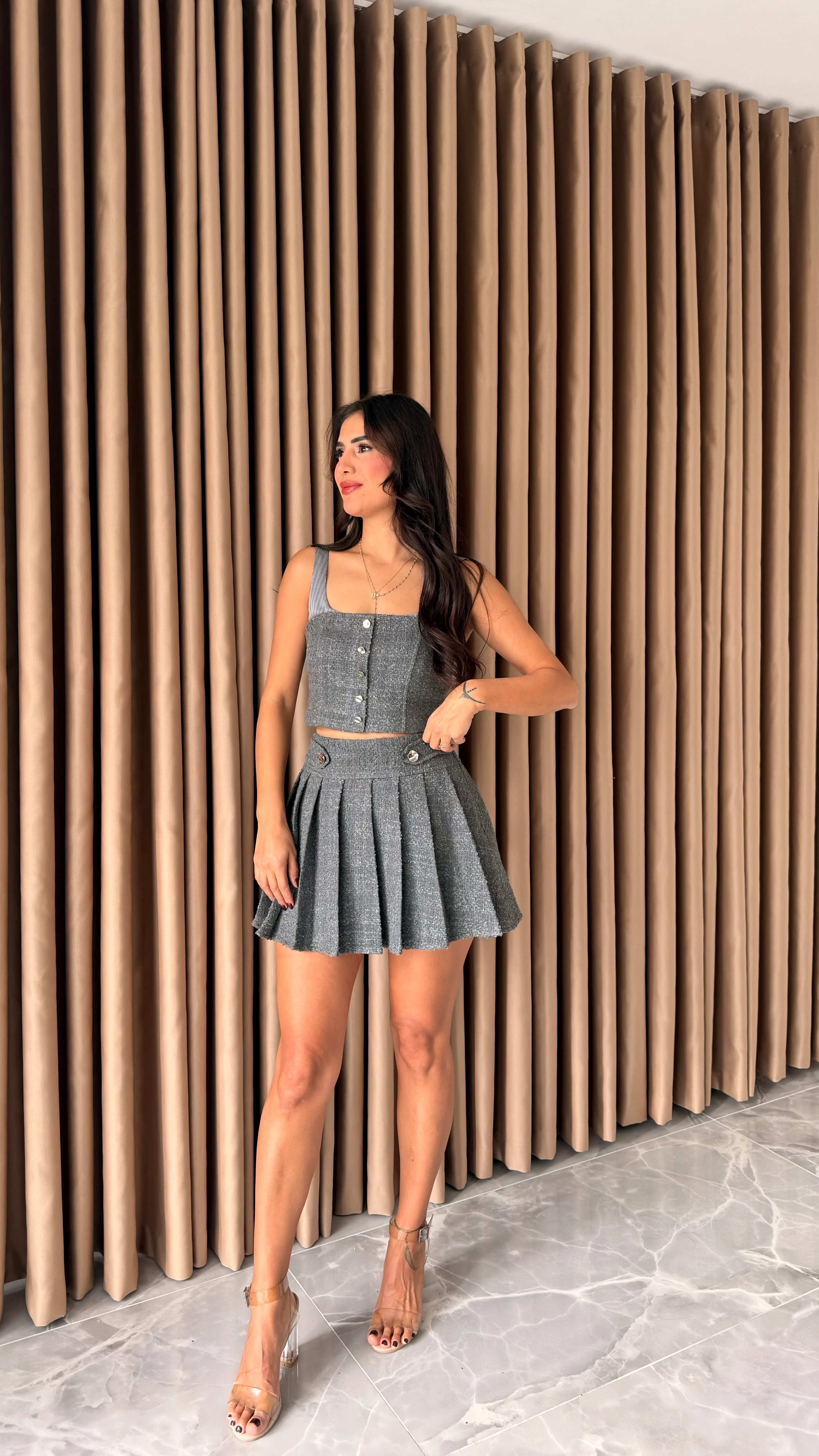 Antrasit Tüvit Etek Büstiyer Takım